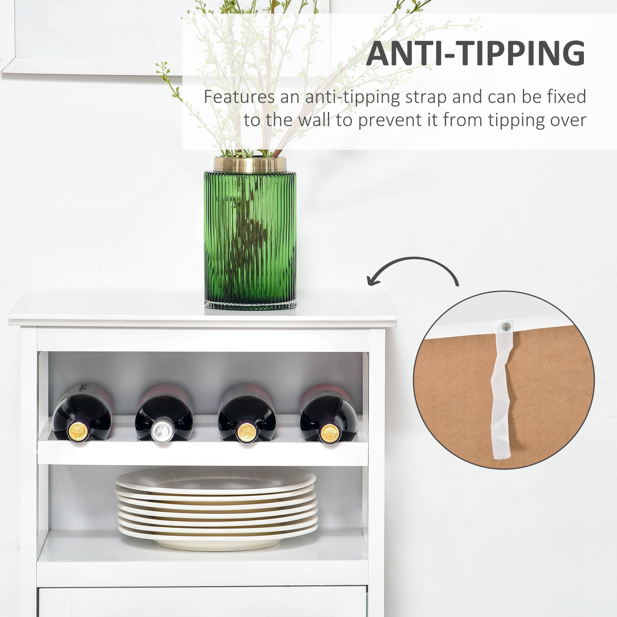 HOMCOM Wine Cabinet 4 Bottle Wine Rack Open Shelf Acrylic Door Cabinet Adjustable Shelf Home Bar White Furniture