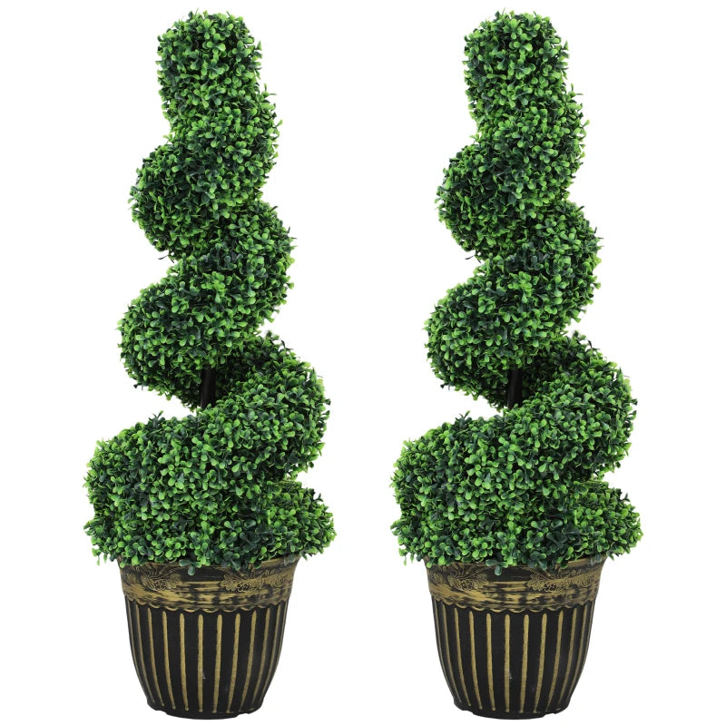 Set of 2 Artificial Plants, Topiary Spiral Boxwood Trees with Pot, for Home Indoor Outdoor Decor, 90cm