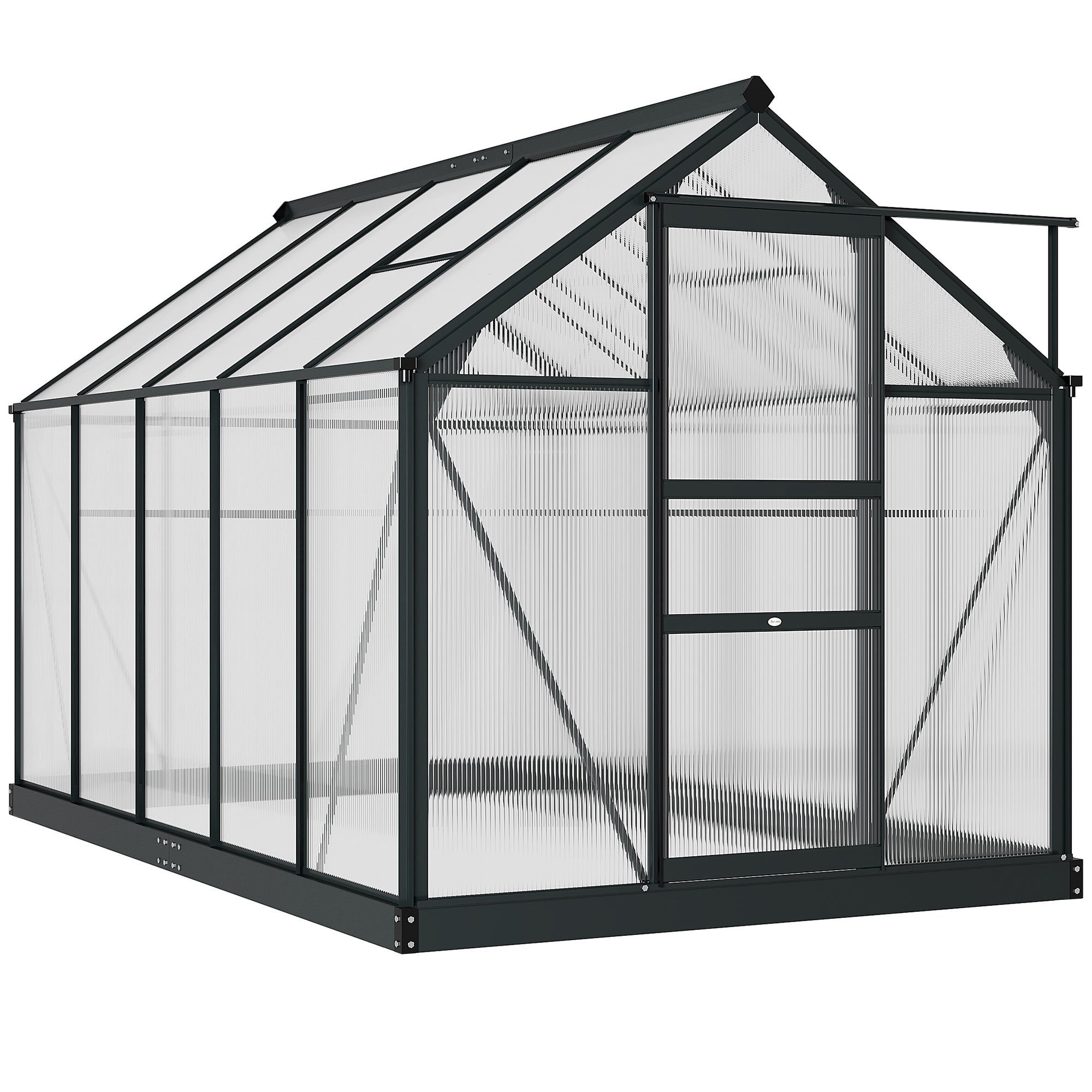 Outsunny 6' x 10' x 6.6' Polycarbonate Greenhouse, Walk-In Green House Kit Garden, Plants Grow, Galvanized Sheet Aluminum Frame with Rain Gutter, Vents and Sliding Door, Grey