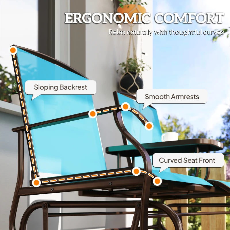 Patio Glider Rocking Chair 2 Person Outdoor Loveseat Rocker Garden Furniture Bench, Blue