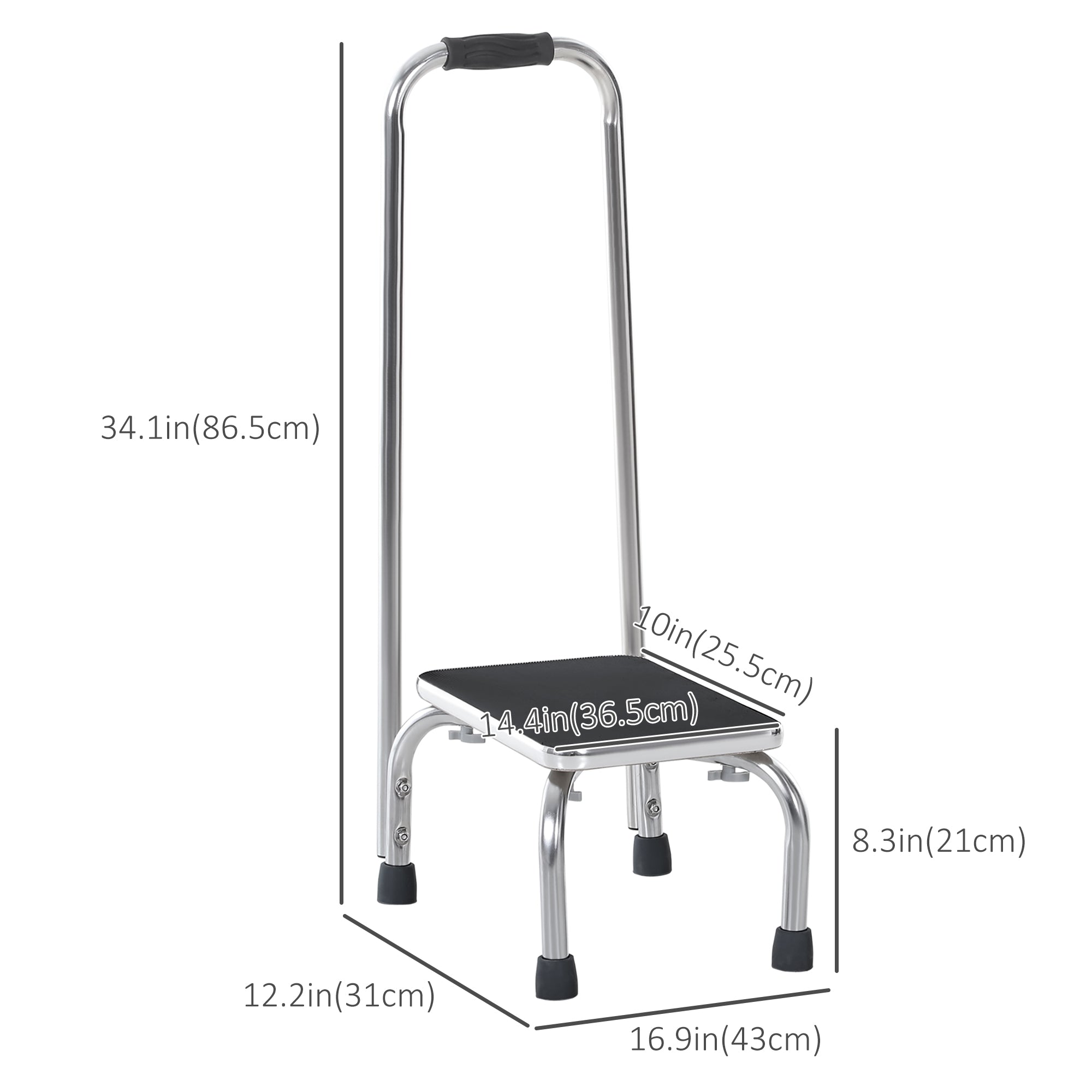 HOMCOM Metal Step Stool with Handle 1-Step Ladder Wide Anti-Slip for Outdoor Indoor