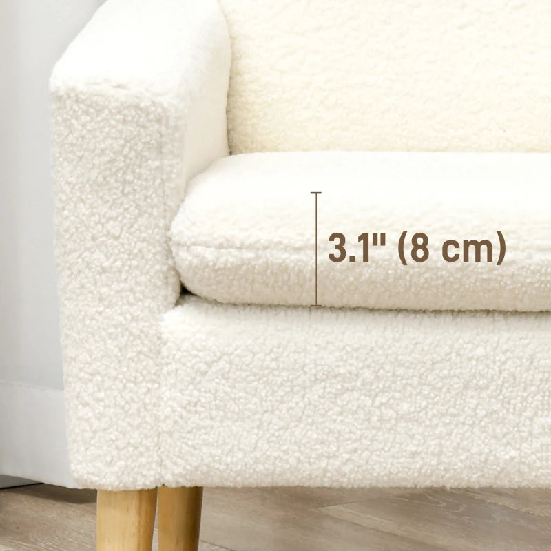 Fabric Accent Chair, Modern Upholstered Armchair with Wood Legs and Wide Padded Seat, Cream White