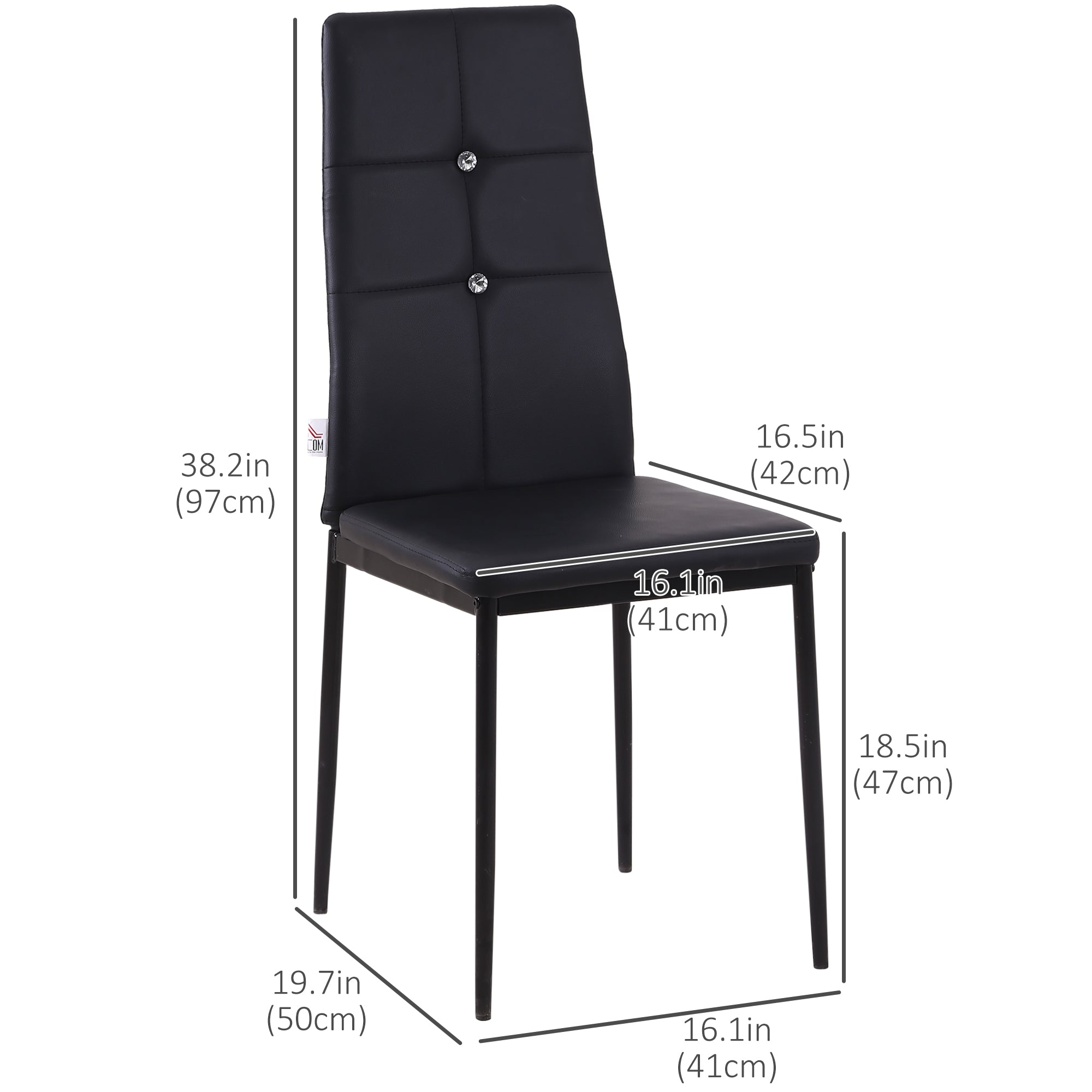 HOMCOM Set of 4 Modern Dining Chairs Black Faux Leather Upholstered with Button Tufted Back Metal Legs