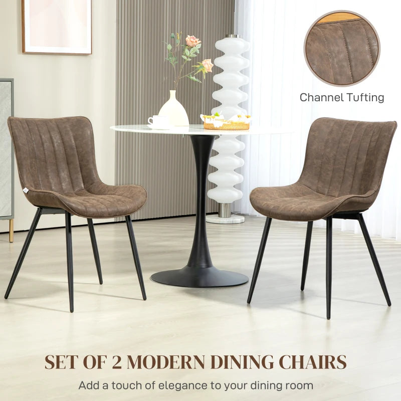 Dining Chairs Set of 2, PU Leather Upholstered Kitchen Chairs with Backrest and Steel Legs, Brown