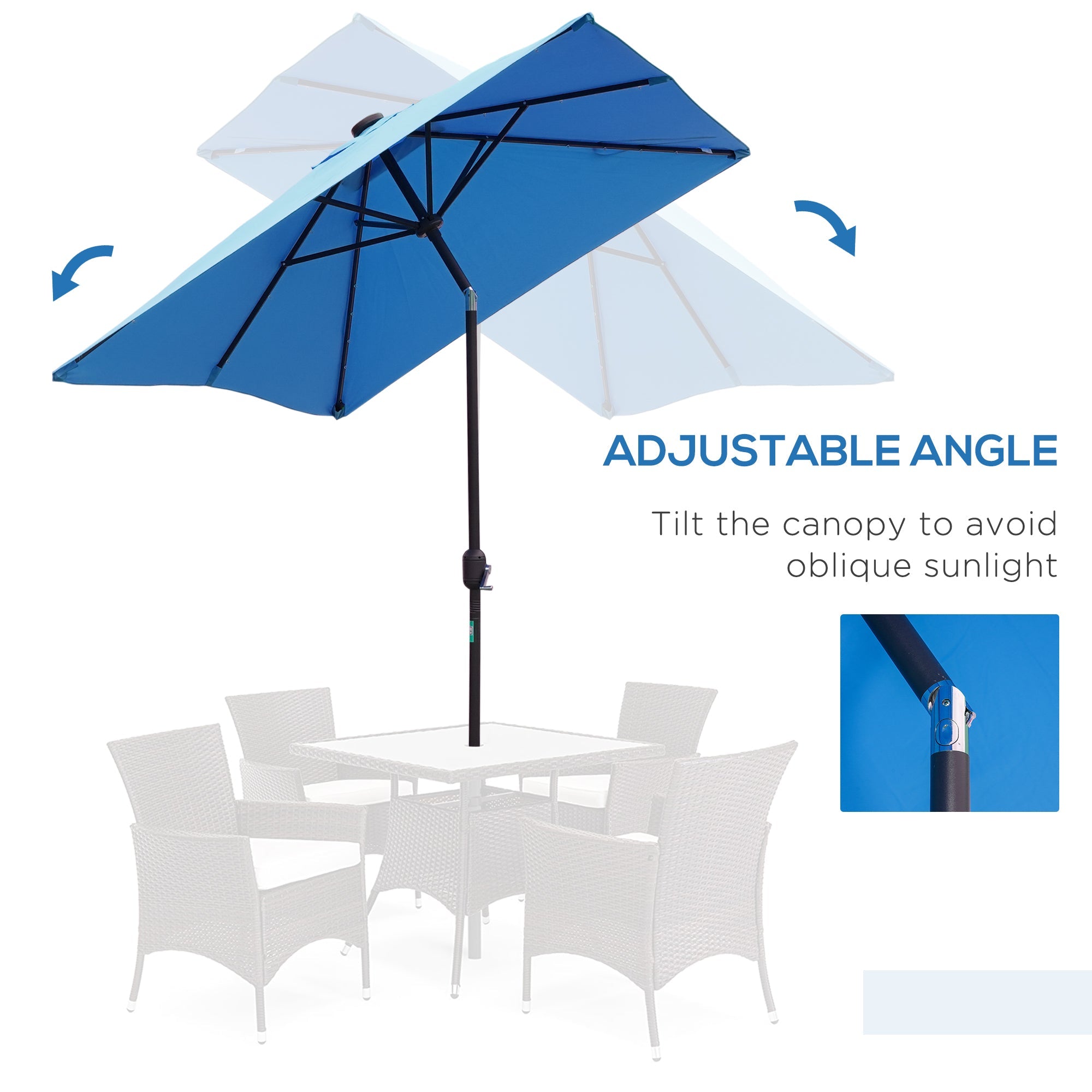 Outsunny 9.7x6.2ft Solar LED Patio Umbrella: Rectangular Outdoor Shade with Tilt Feature & Crank, Light Blue
