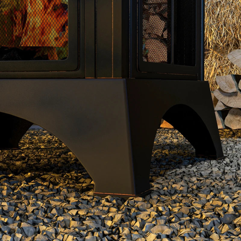 Wood-Burning Fire Pit, Chimney Style Firepit with Poker, 28" x 28", Black