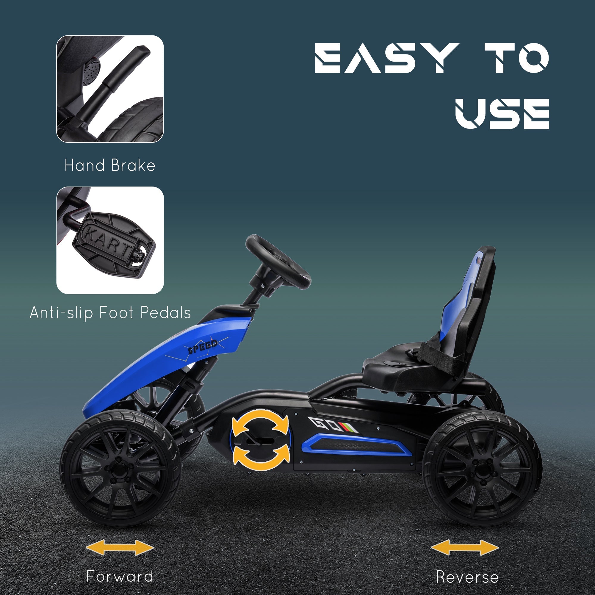 Aosom Kids Pedal Go Kart with Adjustable Seat Swing Axle Handbrake Blue EVA Wheels Foot Racer