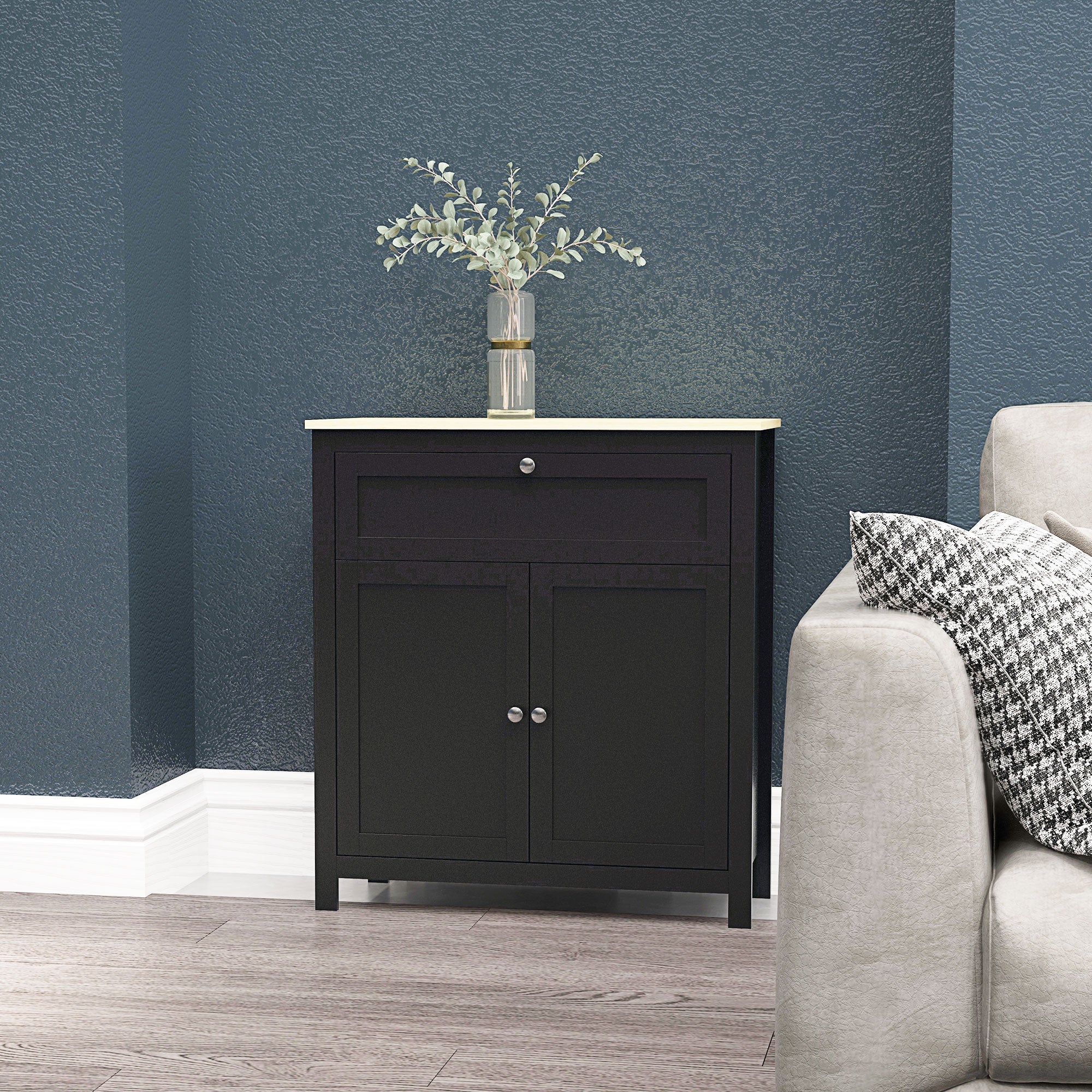 HOMCOM Buffet Server Cabinet Buffet Table Drawer Double Door Cupboard Adjustable Shelf Living Room Entryway Black