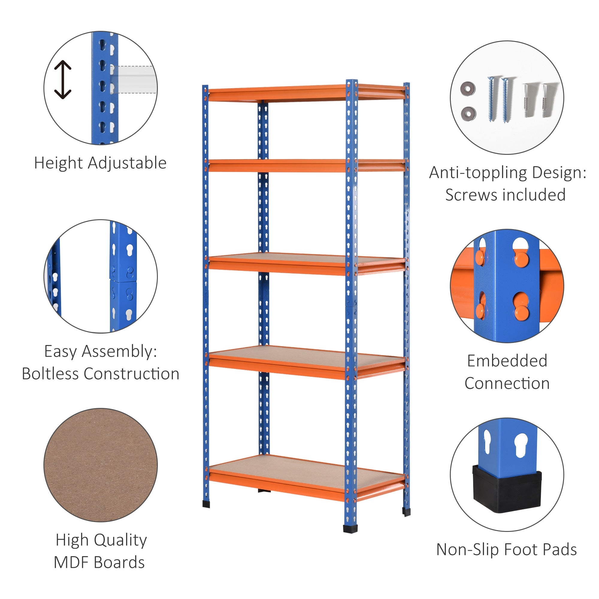 HOMCOM Sturdy Storage Solution: Heavy Duty 5-Tier Adjustable Metal Shelf for Garage Workshop