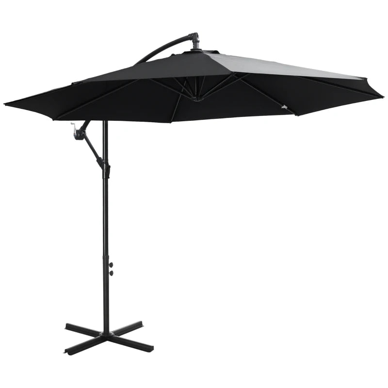 9.7ft Offset Patio UmbrellaCantilever Parasol with Crank Handle, 8 Ribs and Cross Base for Outdoor, Sun Shade, Black