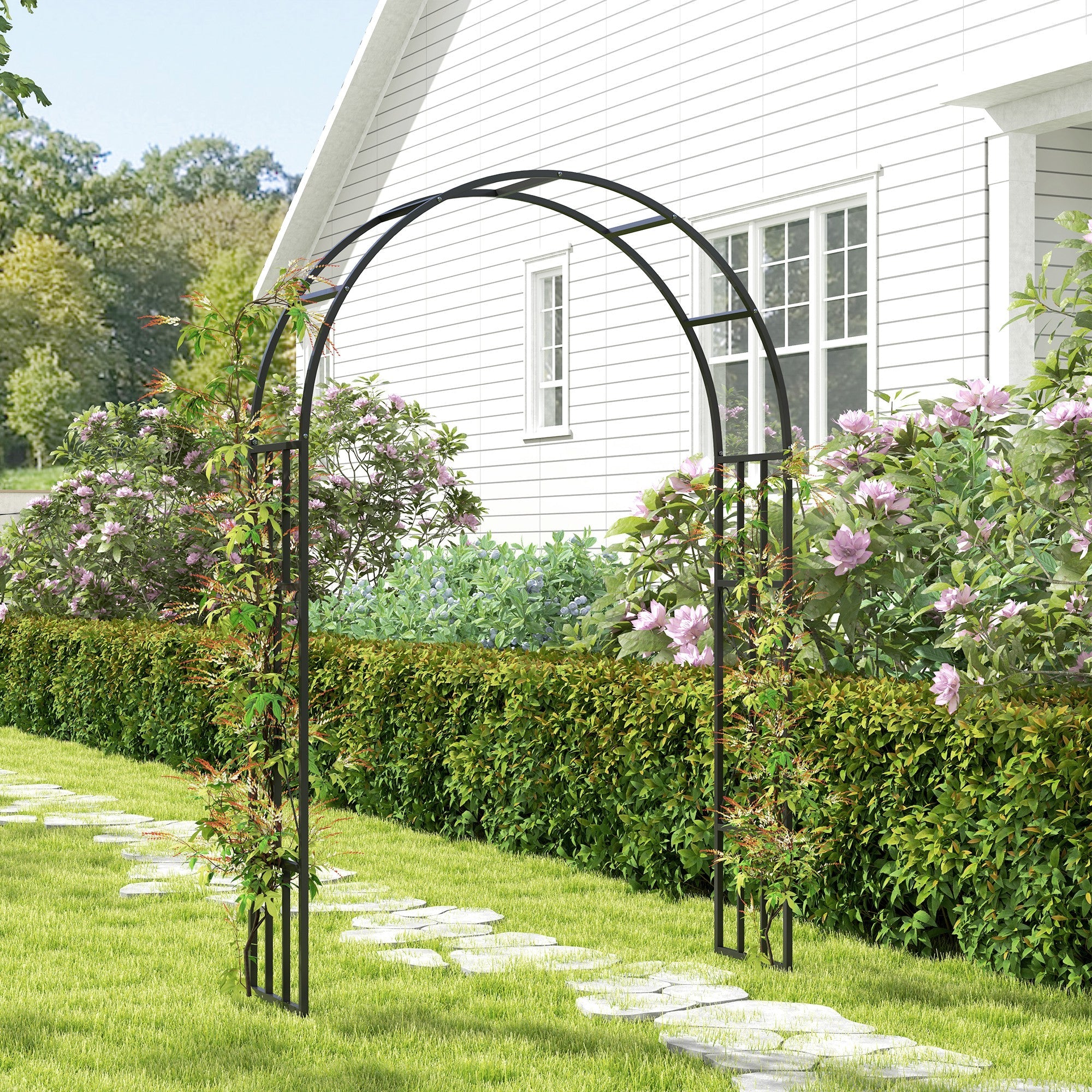 Outsunny 7.3ft Steel Garden Arch Trellis, Garden Arbor Trellis for Climbing Plants Roses Wisteria Vines, Flower Arch Wedding Arch Stand for Bridal Party Ceremony Decoration, Black