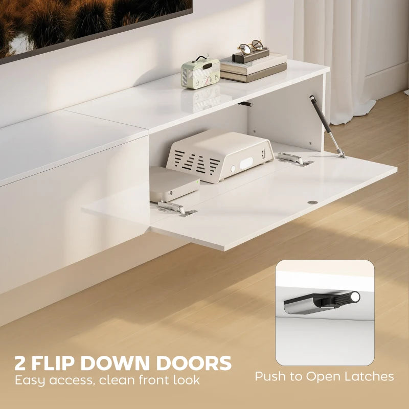 Floating TV Stand for TVs up to 75 Inch, 70.9" TV Cabinet, Entertainment Center with 2 Flip Doors, High Gloss White