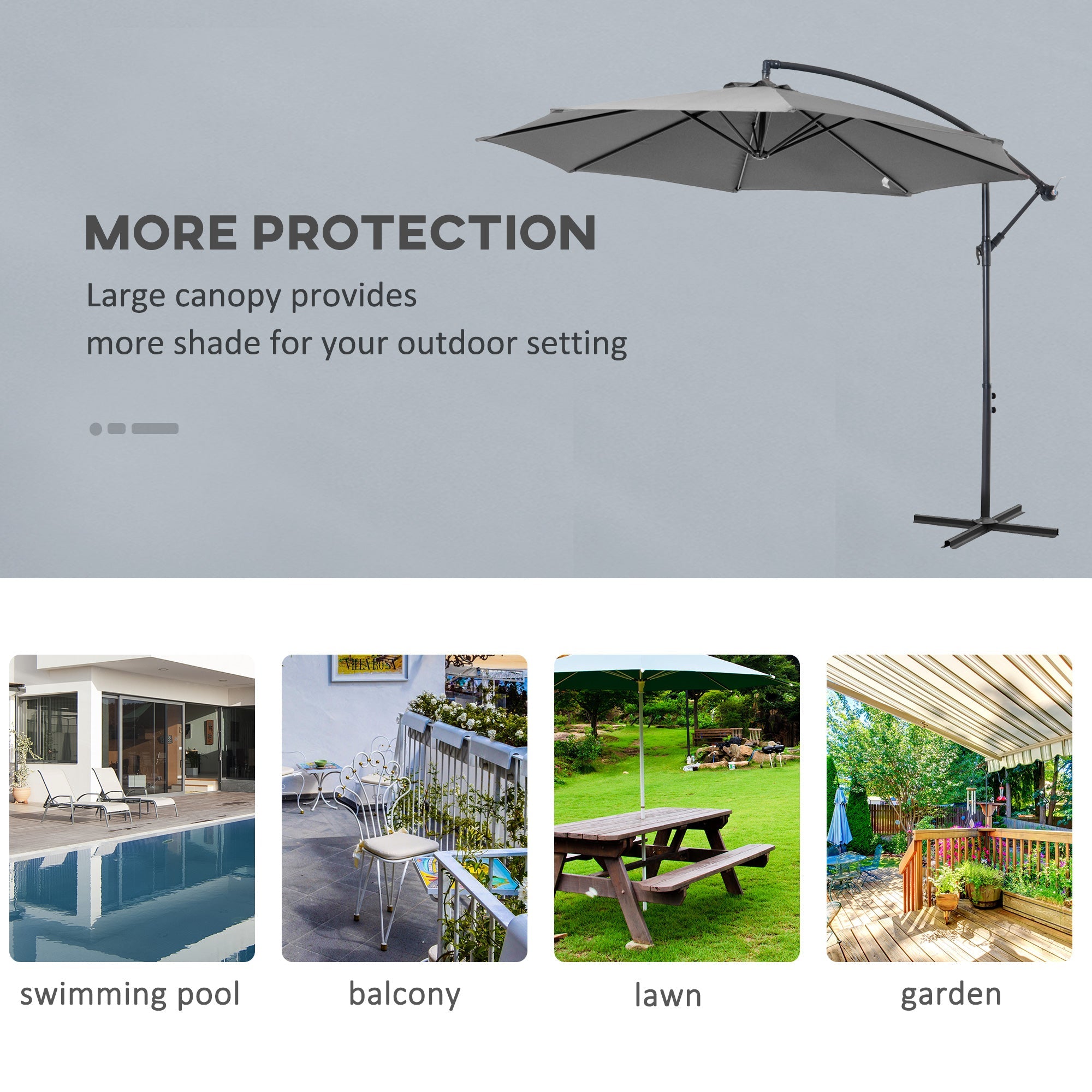 Outsunny 9.7ft Offset Patio UmbrellaCantilever Parasol with Crank Handle, 8 Ribs and Cross Base for Outdoor, Sun Shade, Cream