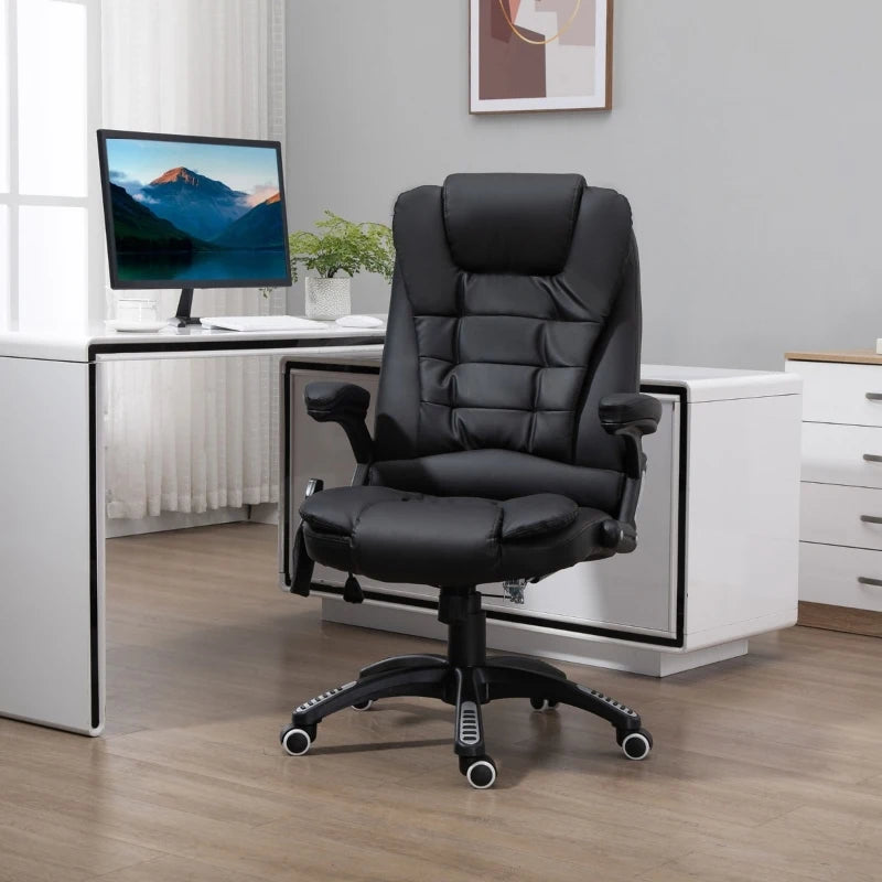 Executive Office Chairs Heated Massage High Back Reclining Office Chair Swivel Leather Adjustable Vibrating Furniture Black