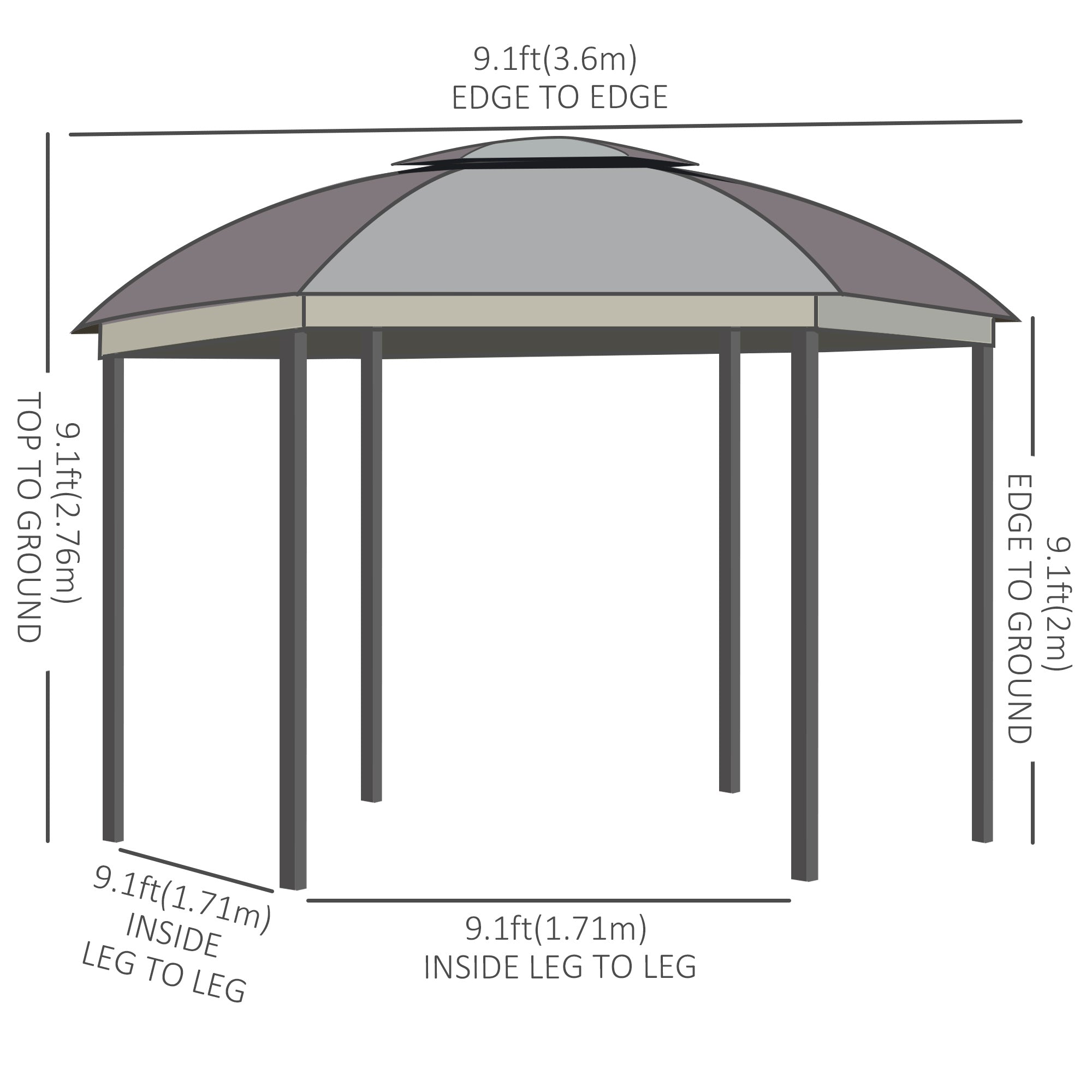 Outsunny 12x12 Outdoor Dome Gazebo Canopy Patio Shelter with Netting Sidewalls, Curtains & Double Vented Roof in Brown