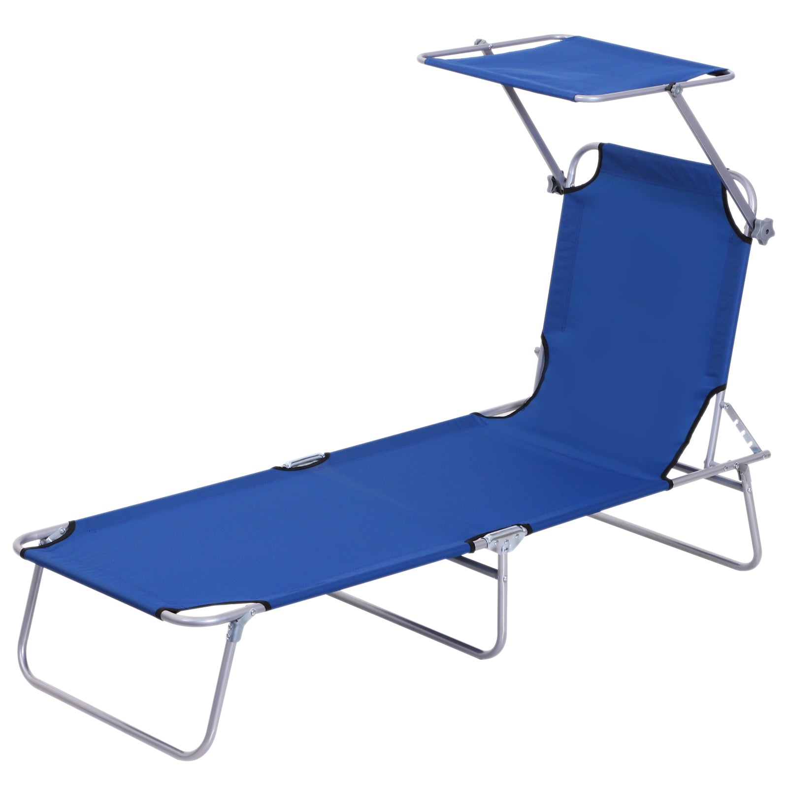 Outsunny Garden Chaise Lounge Adjustable Outdoor Camping Beach Bed with Sun Shade Portable Comfort Blue