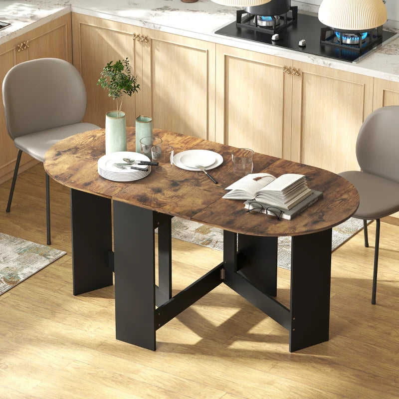 Oval Folding Dining Table, Space Saving Drop Leaf Kitchen Table for Dining Room, Living Room, Rustic Brown