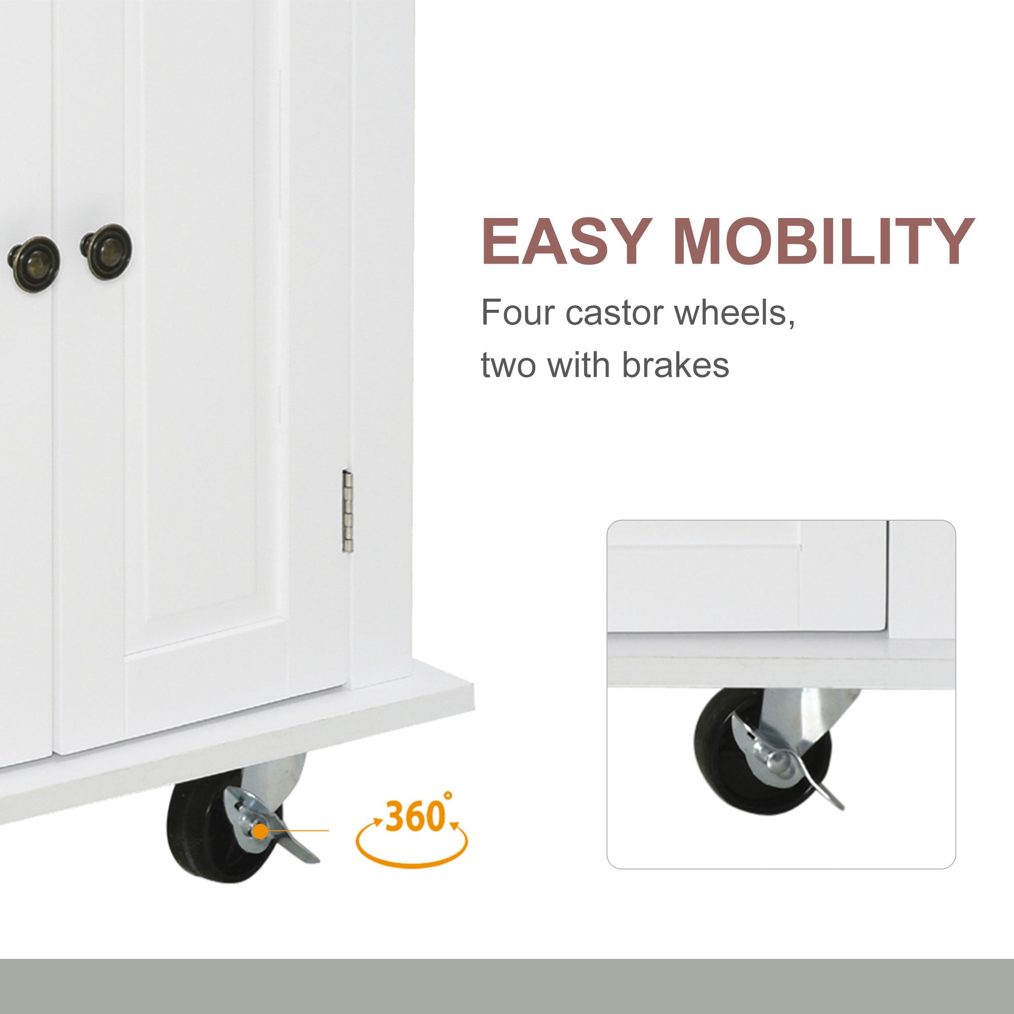 HOMCOM Pristine Pantry: Kitchen Island Trolley Cart Rolling Storage with Rubber Wood Top, Spice Rack, Towel Rack, White Finish