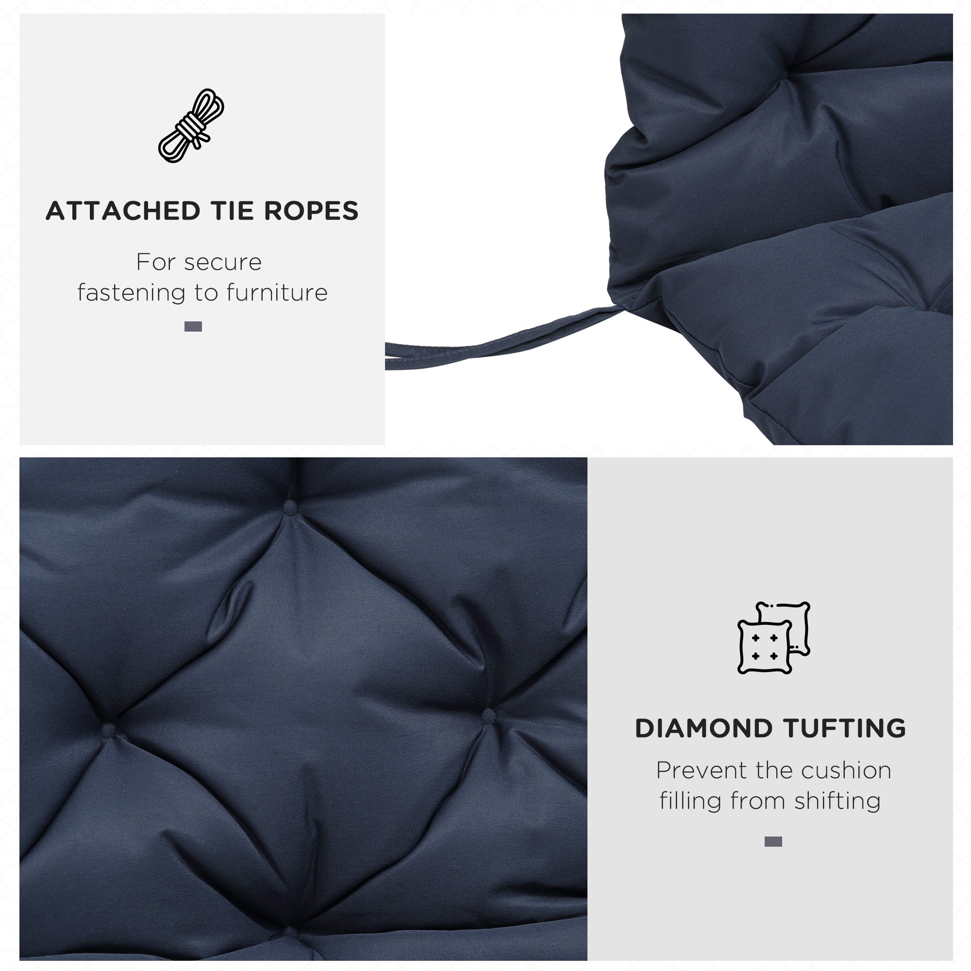 Outsunny Replacement Cushions for 3-Seater Outdoor Bench Swing Chair, Comfortable Seat Pads & Backrest, Dark Blue