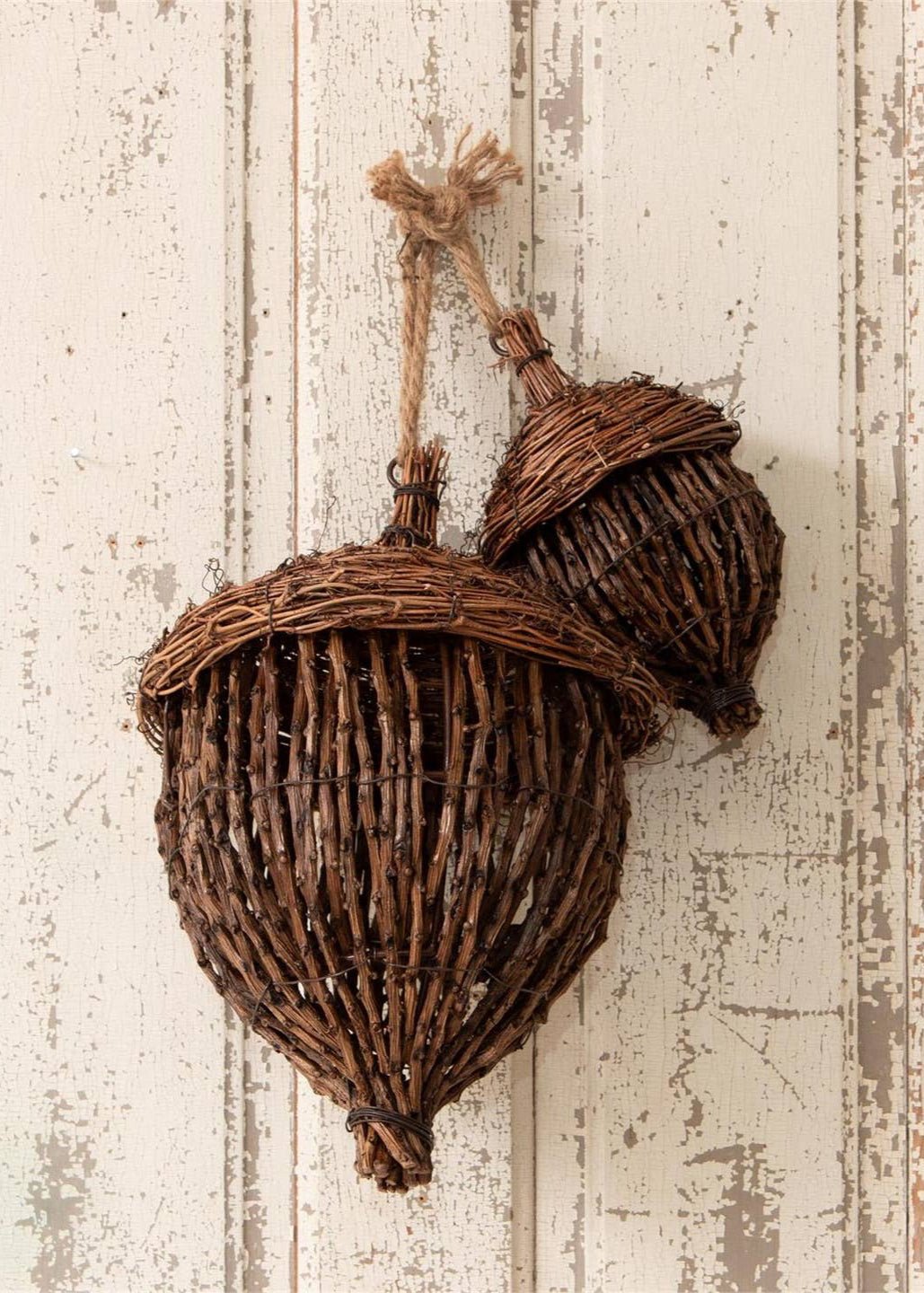 Hand-Woven Grapevine Acorns, Set of 2