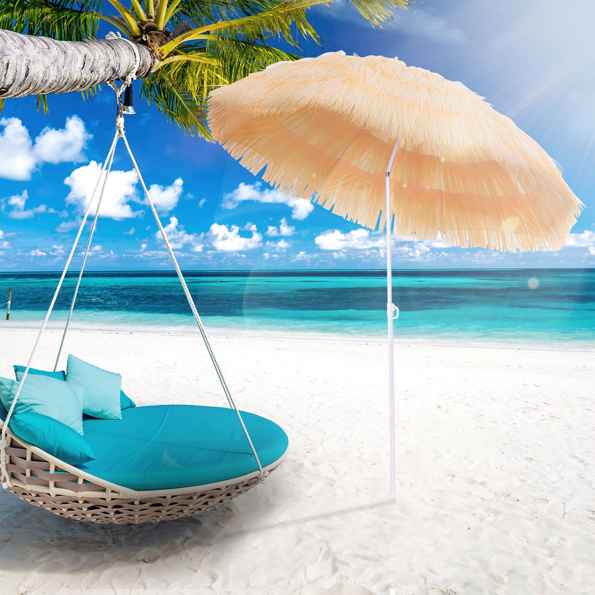 Outsunny 6FT Beach Umbrella with Tilt Sunshade Crank Outdoor Patio Market Yard Sun Shade Wheat