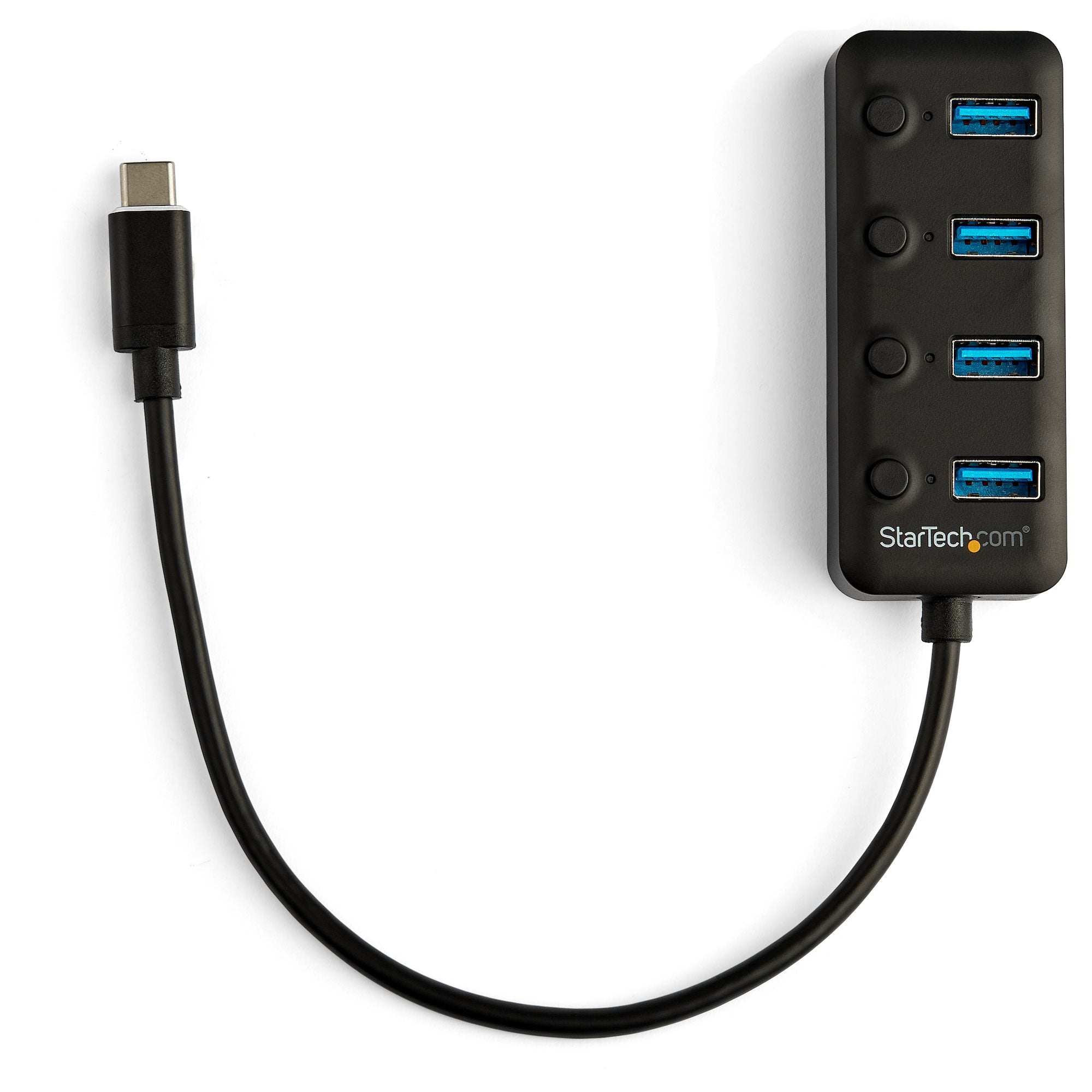 4 Port USB C Hub - USB-C to 4x USB 3.0 Type-A Ports with Individual On/Off Port Switches - SuperSpeed USB 3.2 Gen 1 (5Gbps) - USB Bus Powered - Portable - 10" Attached Cable