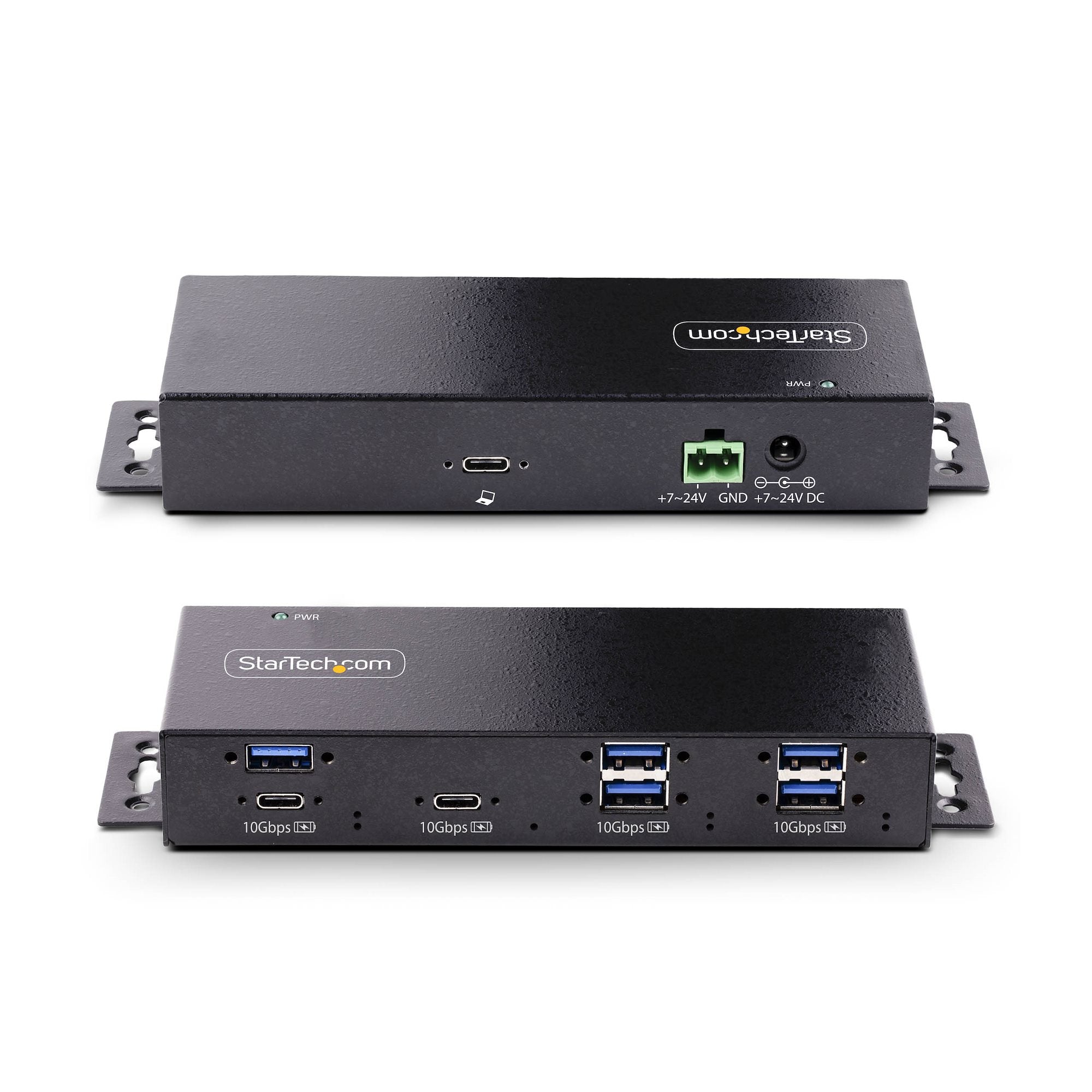 7-Port Industrial USB 10Gbps Hub with Power Adapter, Metal, Mountable, 5x USB-A and 2x USB-C Downstream Ports, ESD Protection, Powered USB Hub, TAA