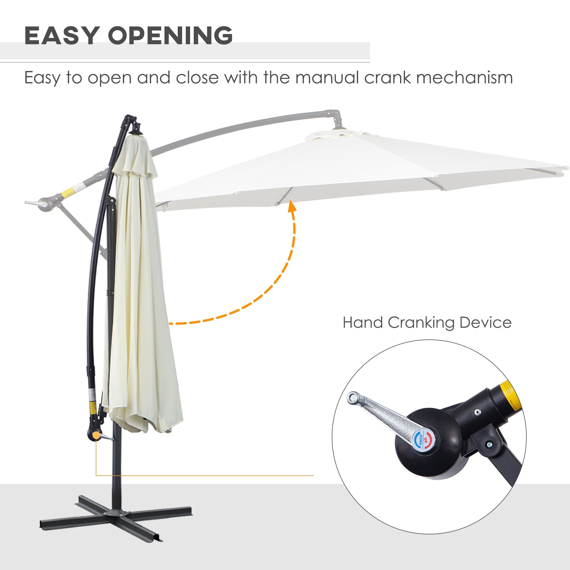 Outsunny 9.7ft Offset Patio Umbrella Cantilever Parasol with Crank Handle 8 Ribs and Cross Base for Outdoor Sun Shade Cream