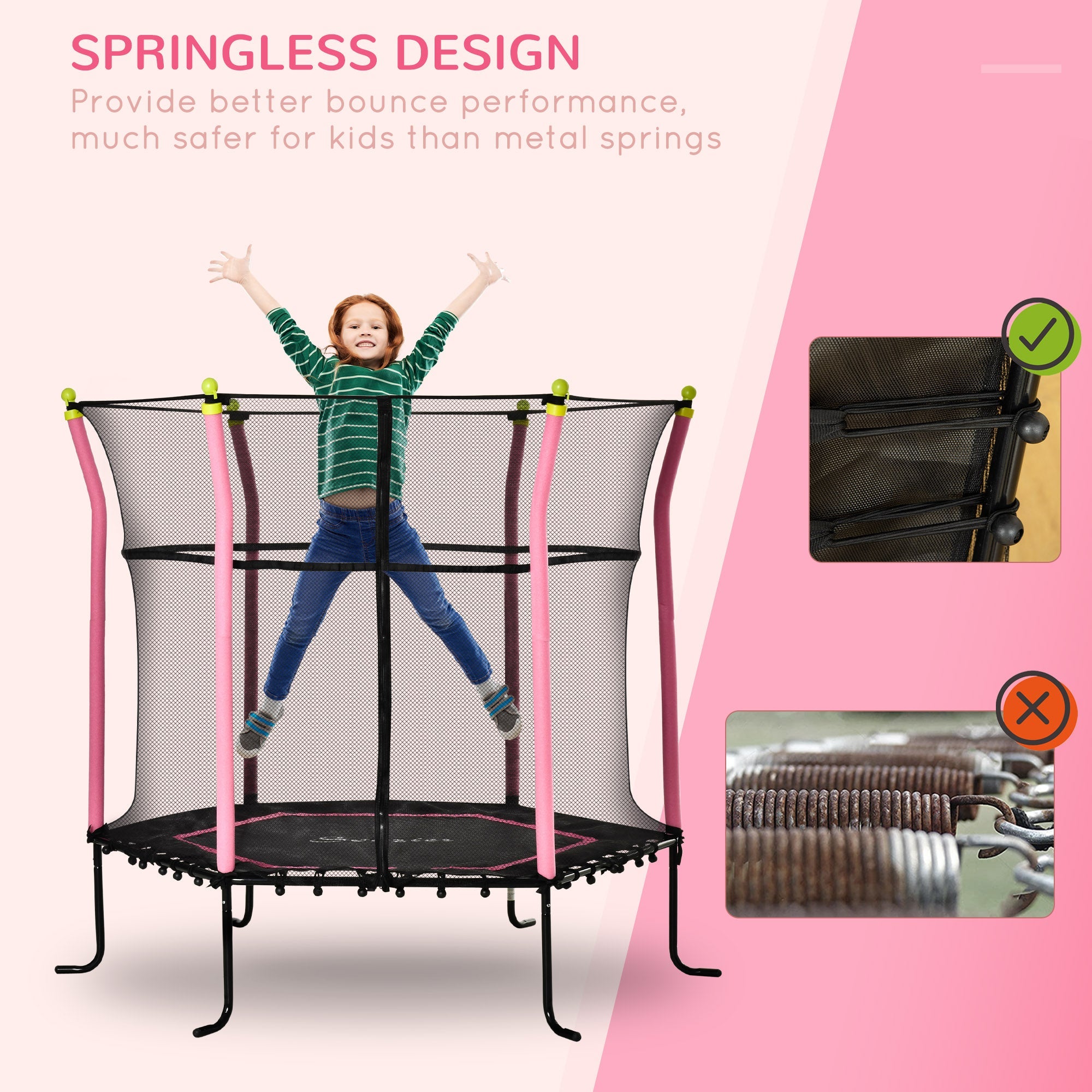 Soozier 63" Kids Trampoline Mini Indoor/Outdoor Bouncer Jumper Enclosure Net Elastic Padded Pole Gift Pink 3-10 Years
