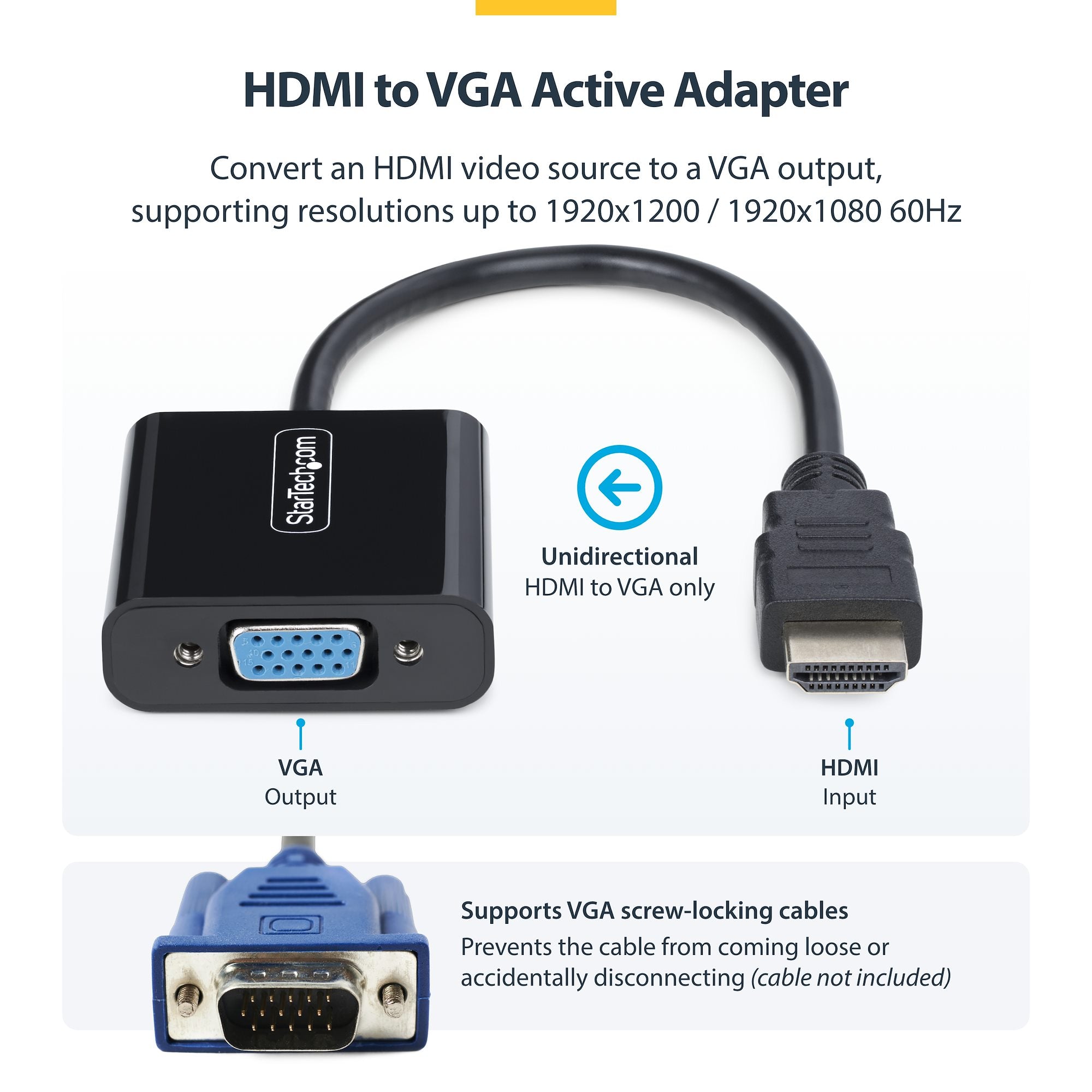 HDMI to VGA Adapter, Active Video Converter For Laptop/Desktop, 1920x1080 (1080p), HDMI Source to VGA Monitor/Display/Projector