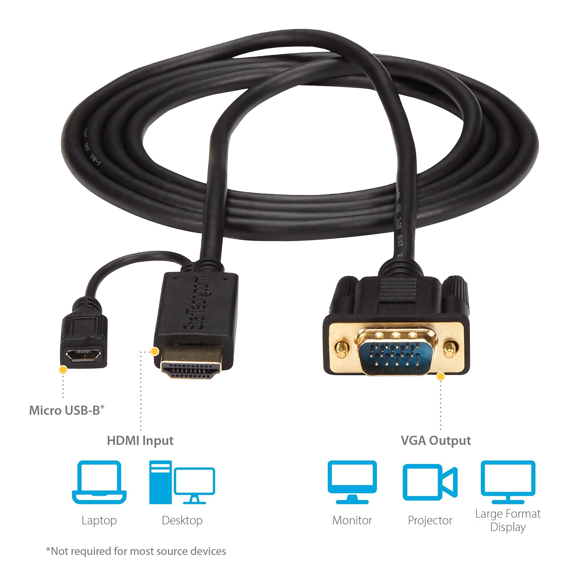 HDMI to VGA Active Converter Cable - HDMI to VGA Adapter - 1920x1200 or 1080p