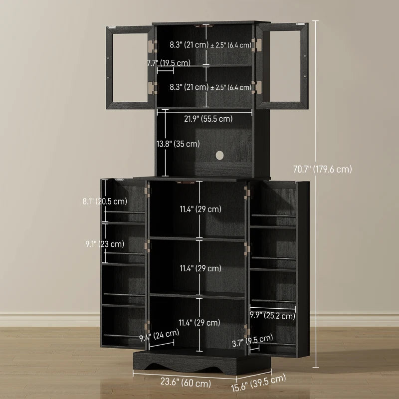 71" Kitchen Pantry Cabinet, Freestanding Kitchen Hutch with 8 Door Shelves, Adjustable Shelf and Acrylic Doors, Black