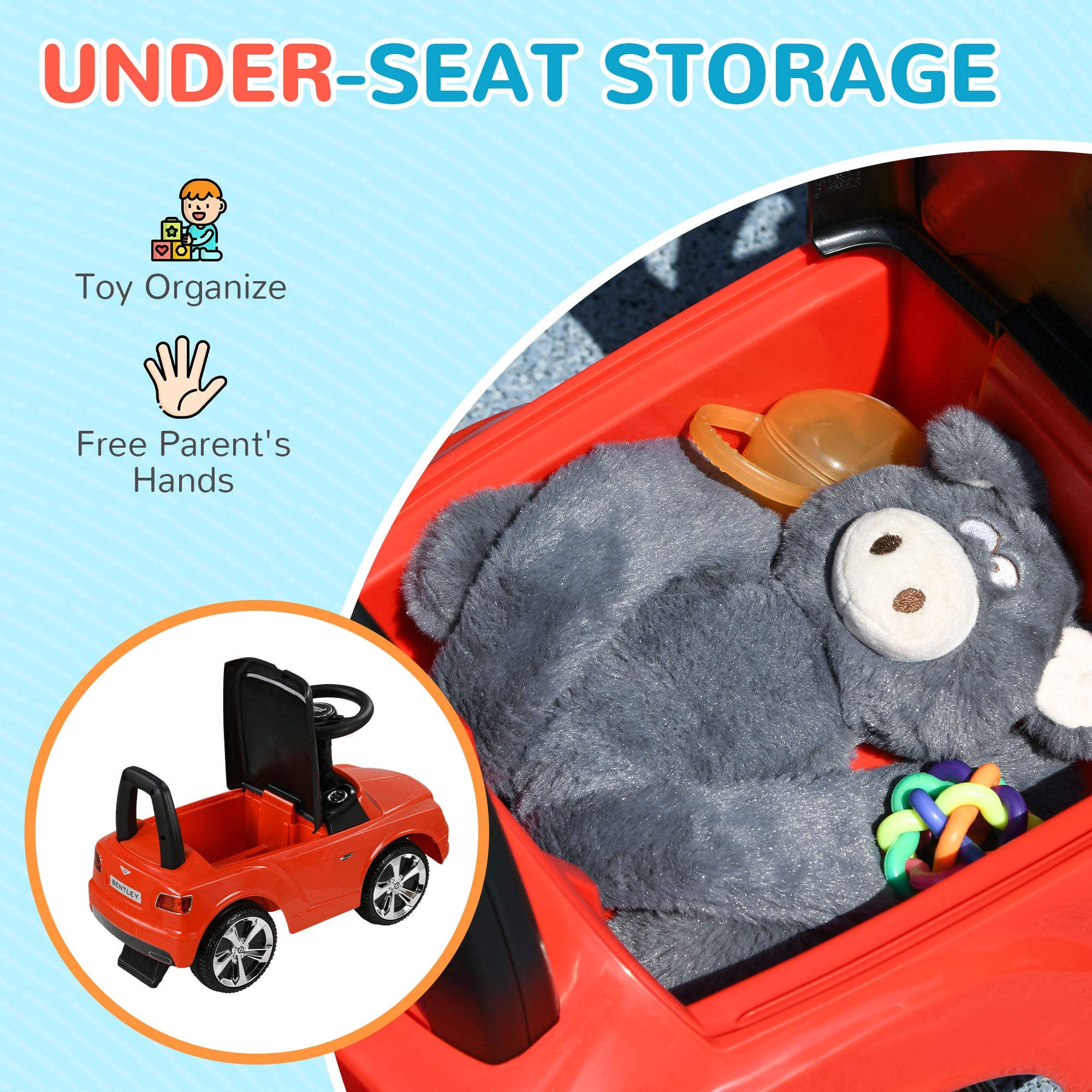 Qaba Bentley Bentayga Licensed Baby Car Foot To Floor with Horn Music, Under-Seat Storage, for 18-36 Months Red