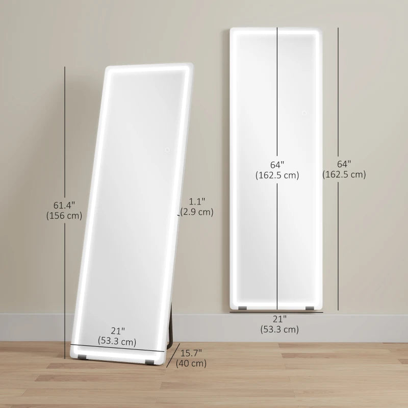 LED Full Length Mirror, Standing Body Mirror with 3 Colour Lighting for Bedroom Living Room