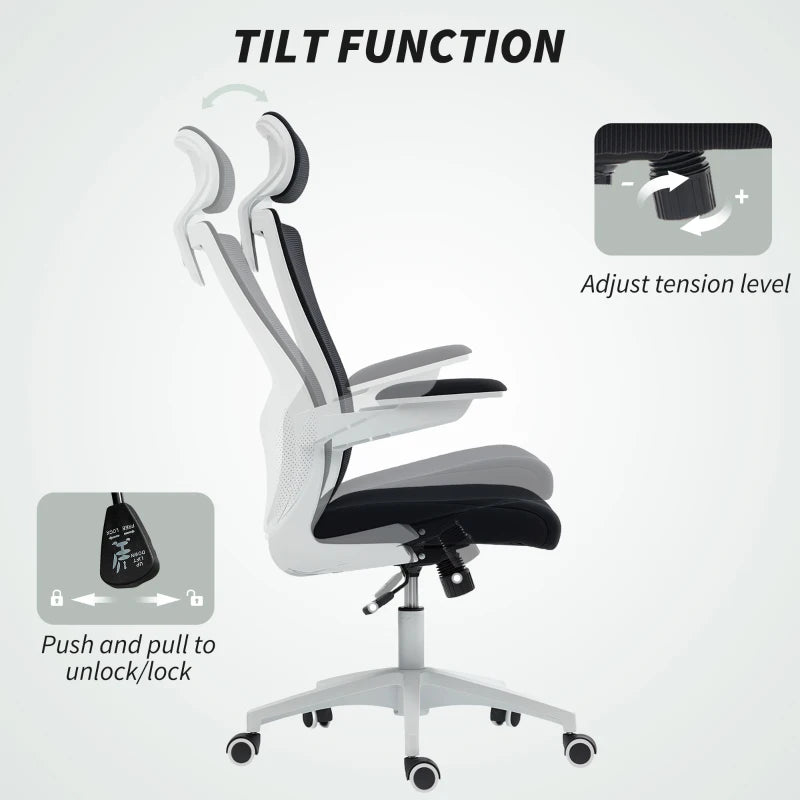 Ergonomic Office Chair, Swivel Desk Chair with Adjustable Lumbar Support, Headrest and Height, Flip-up Armrests, Black