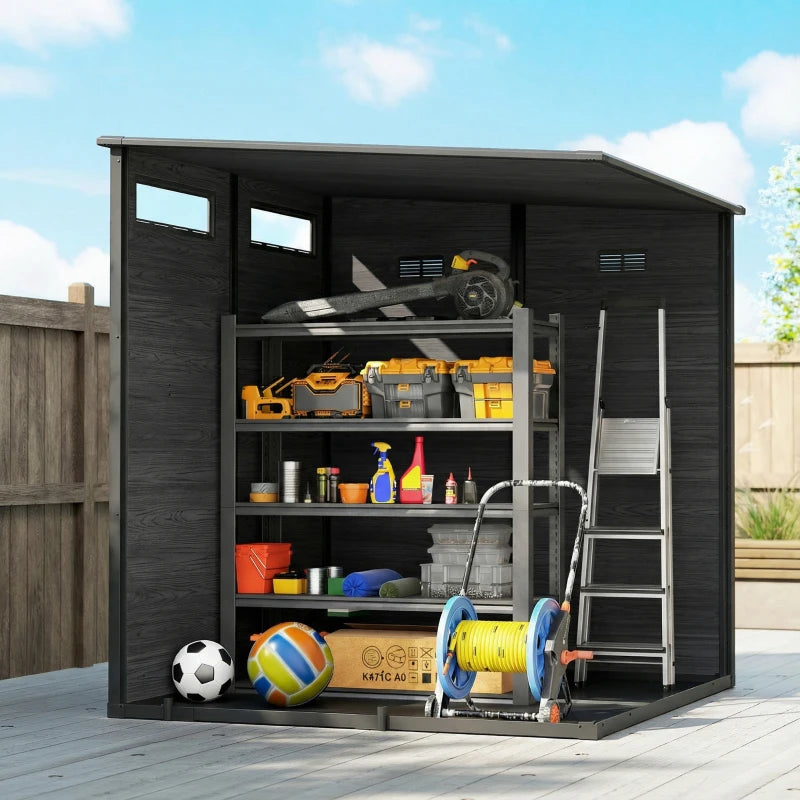 Outdoor Storage Shed with Lockable Door, Garden Shed with Vents and Windows for Backyard, Dark Grey
