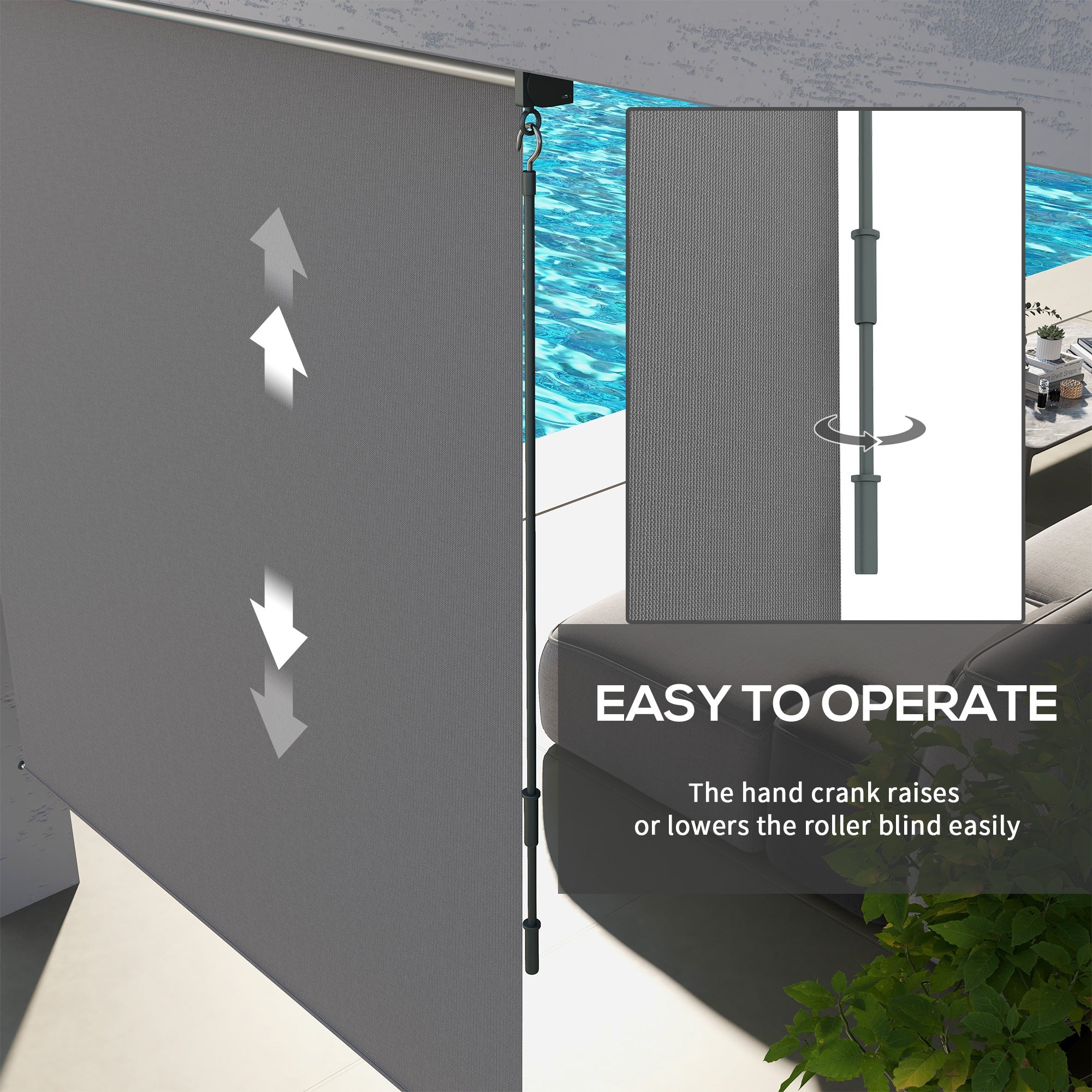 Outsunny 6' x 6' Patio Door Blinds, Outdoor Roller Shades, Cordless Roll Up Shade for Porch Gazebo, Light Grey