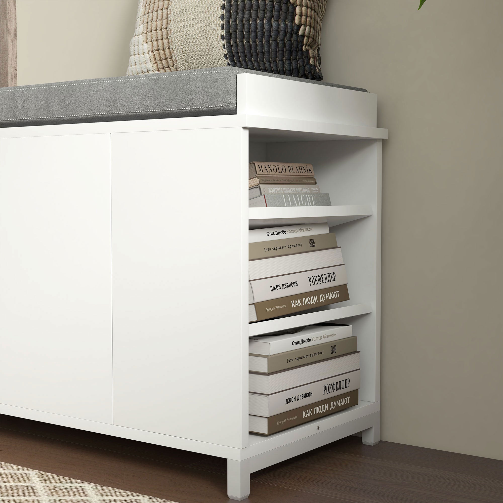 HOMCOM Hallway Bench with Shoe Storage Seat White Upholstered Flip Drawer Side Rack for 6 Pairs