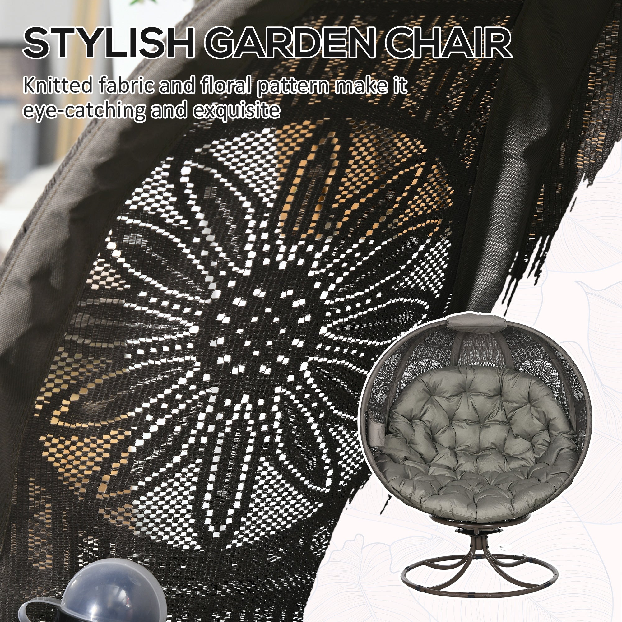 Outsunny Swivel Patio Egg Chair, Foldable Wicker Basket Chair with Large Cushion, Cup Holder, Indoor/Outdoor Use, Sand