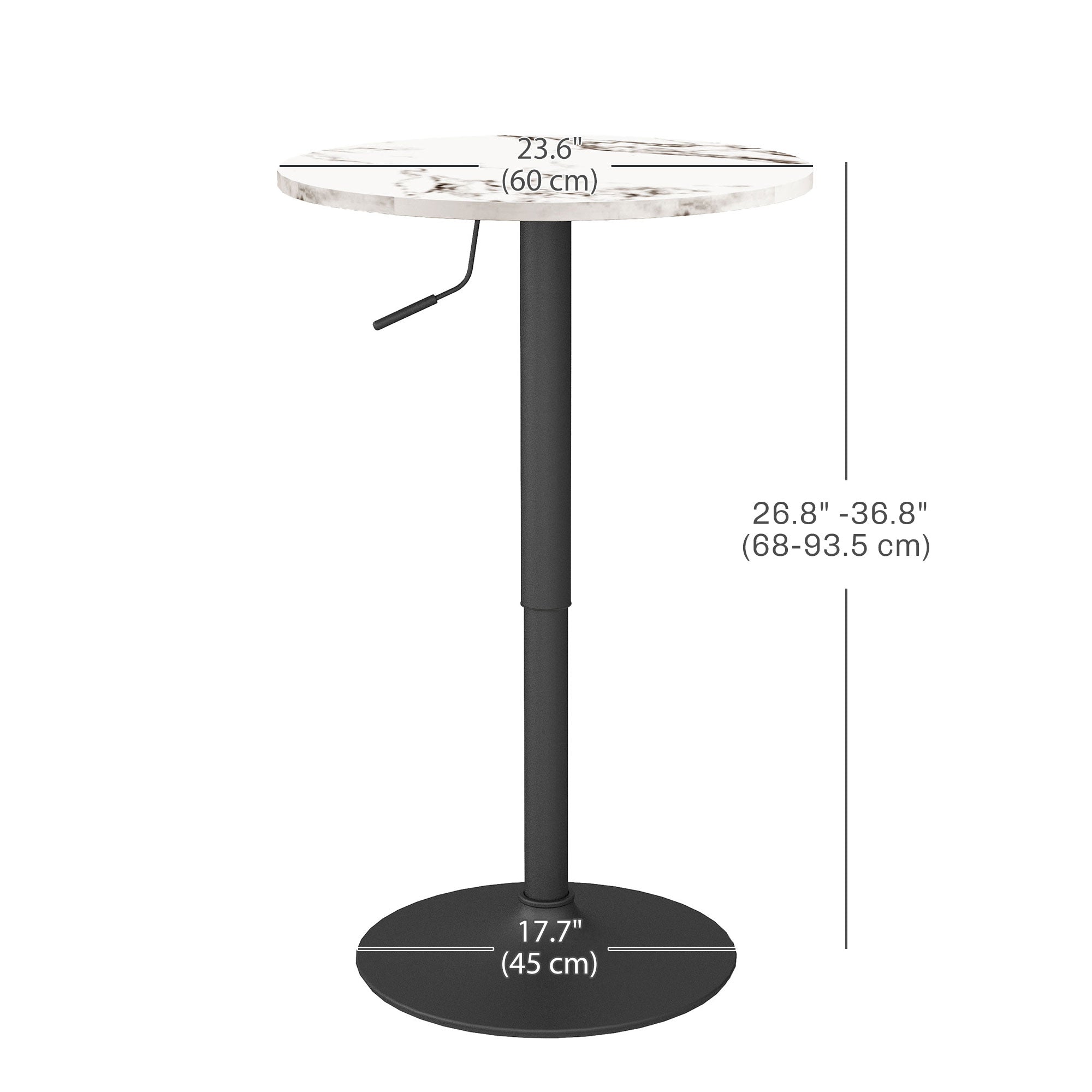 HOMCOM Adjustable Bar Table for 2, Round Pub Table with Steel Base for Home Bar, Small Dining Room, White Marble