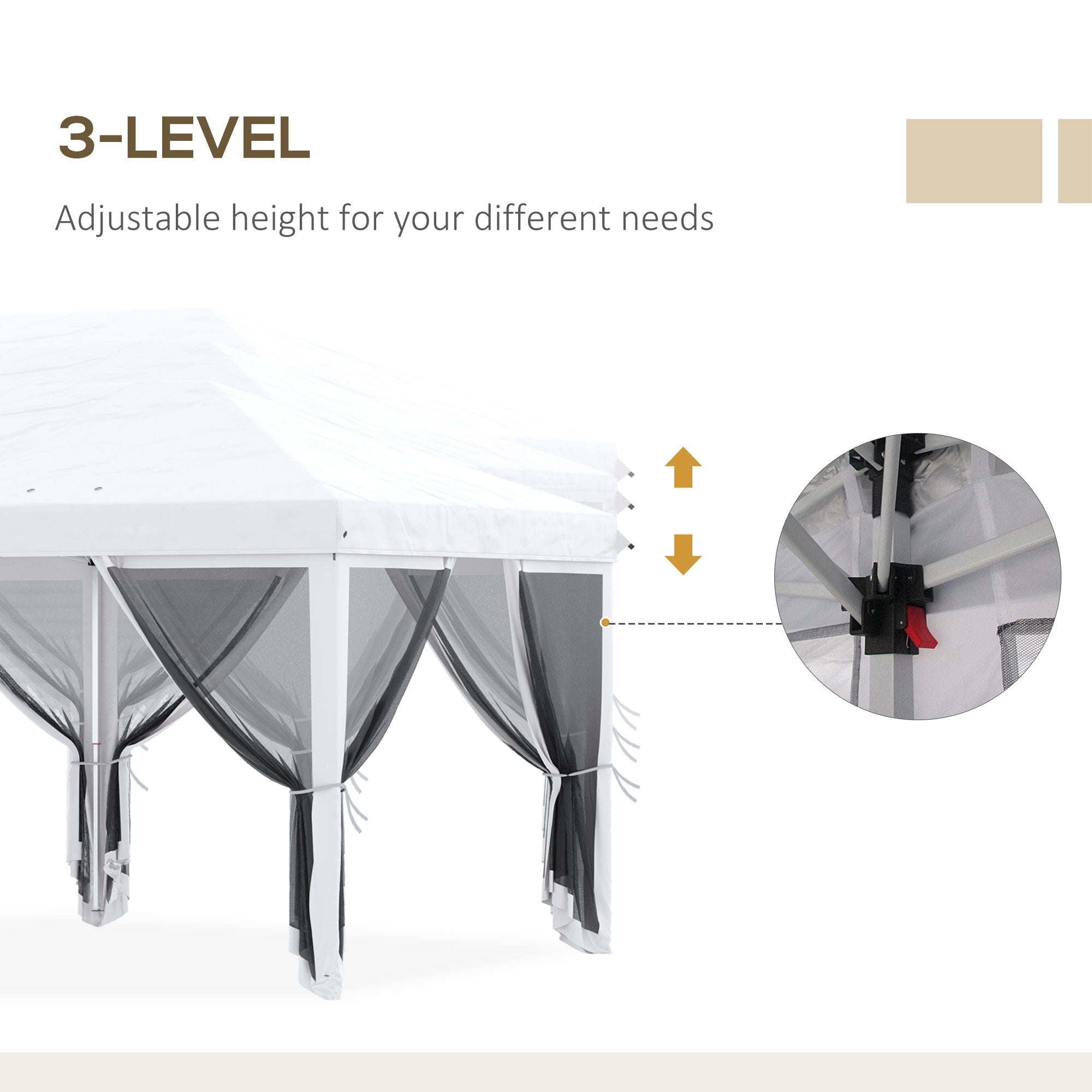 Outsunny 10'x20' Pop Up Canopy Tent Instant Canopies 6 Removable Mesh Sidewalls Carry Bag Cream White