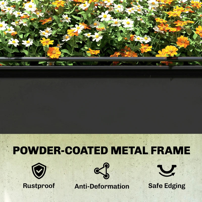 Raised Garden Bed with Flip-Up Greenhouse Cover, Metal Elevated Garden Bed with Legs and Drainage Hole, Black