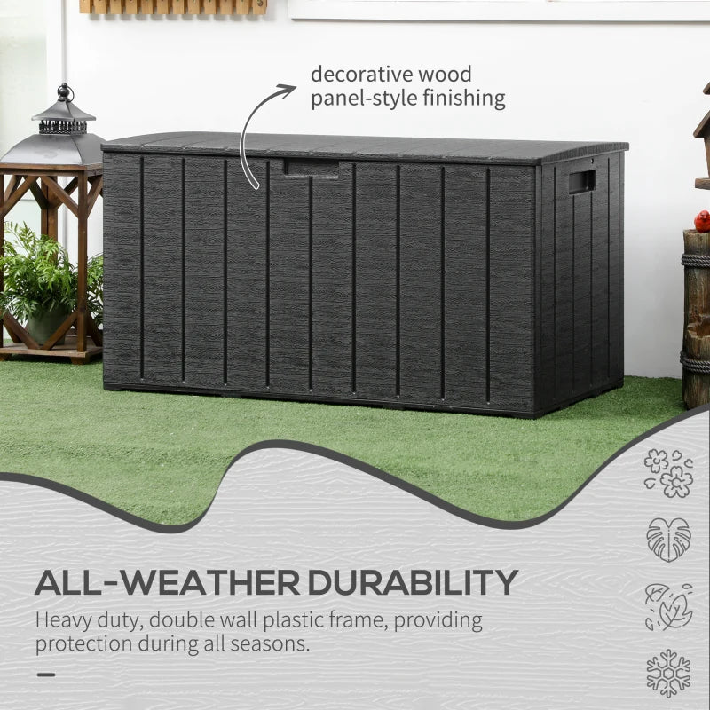 81 Gallon Garden Storage Box, Waterproof Double Wall Storage Container with Wheels and Handles, Black