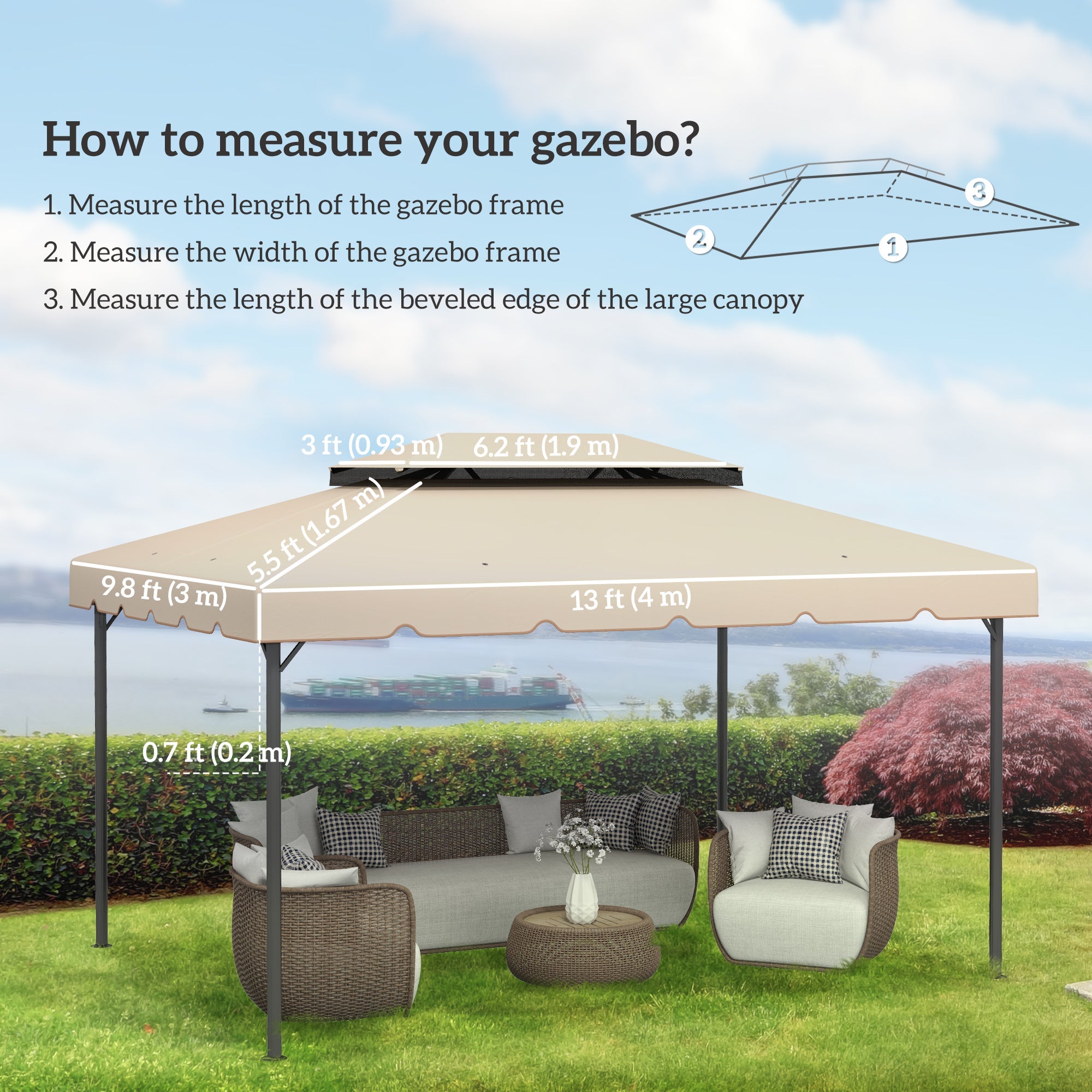 Outsunny 13.1' x 9.8' Gazebo Replacement Canopy, Gazebo Top Cover with Double Vented Roof for Garden Patio(TOP ONLY), Cream