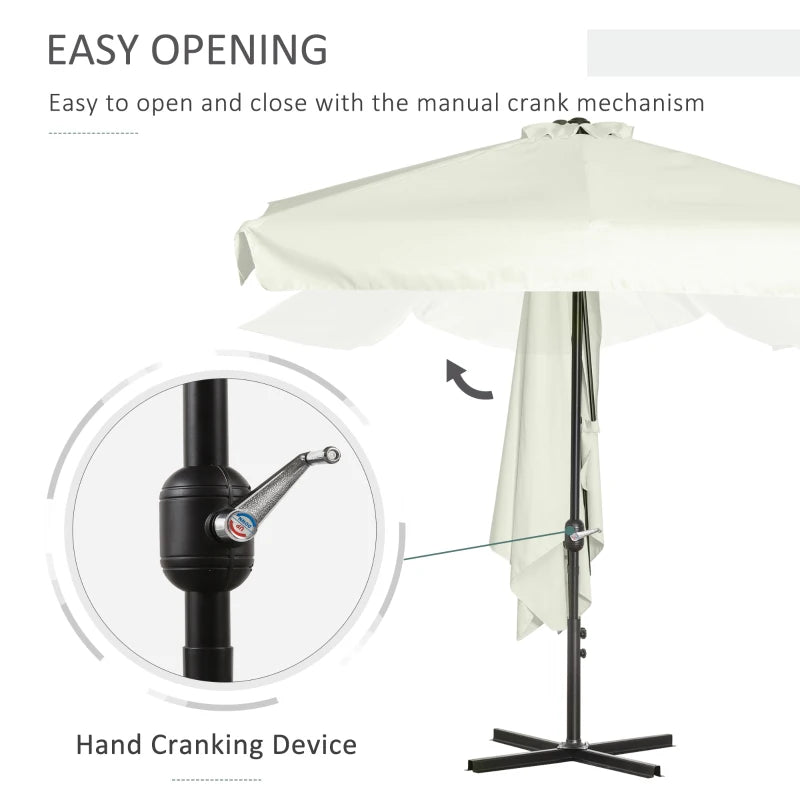 7.5ft Half Umbrella Semi Patio Parasol with Crank Handle, Top Vent for Garden, Balcony- NO BASE INCLUDED, Cream