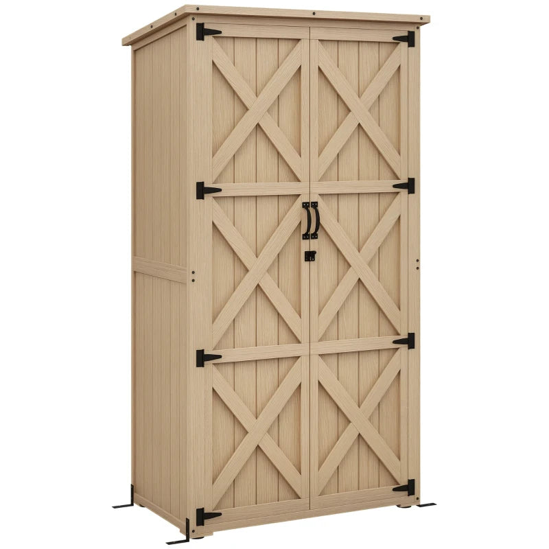 Wooden Outdoor Storage Cabinet Garden Shed with Waterproof Asphalt Roof and Lockable Doors, Natural