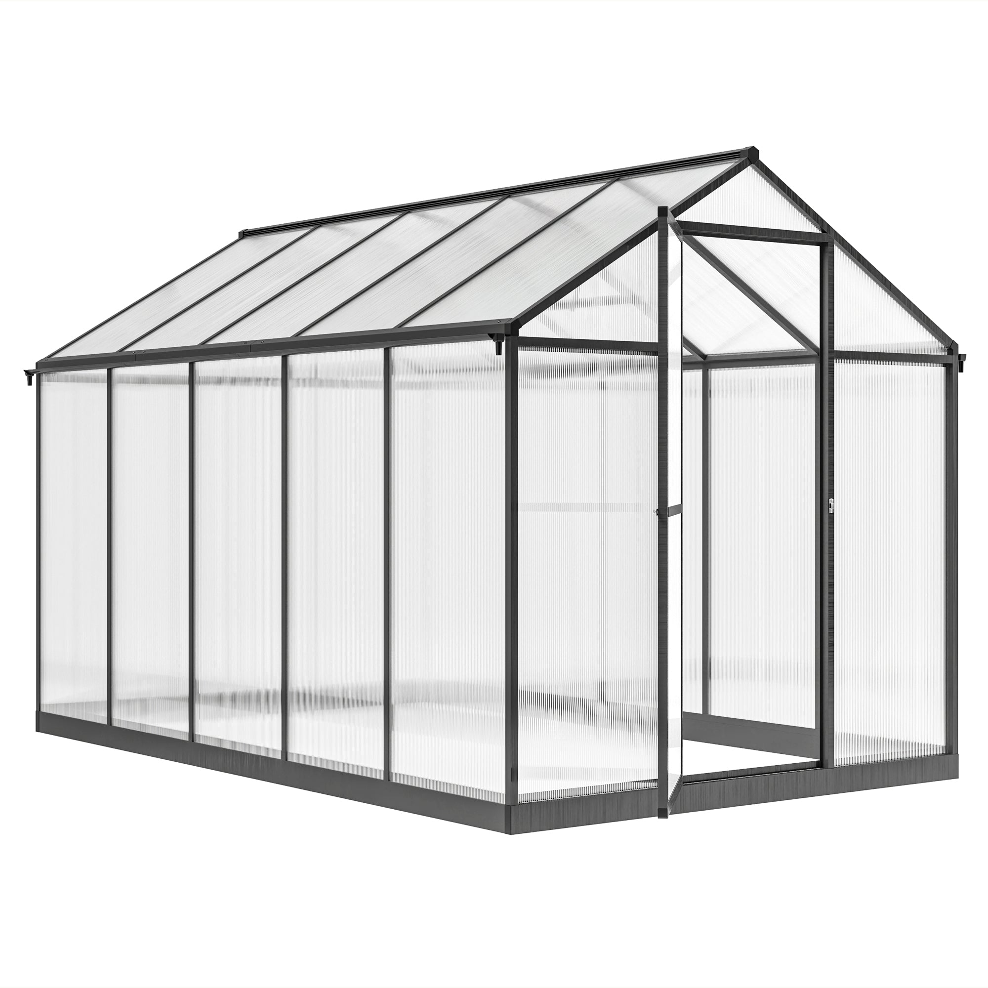 Outsunny 10' x 6' x 6.4' Walk-in Garden Greenhouse Polycarbonate Panels Plants Flower Growth Shed Cold Frame Outdoor Portable Warm House Aluminum Frame, Charcoal Grey