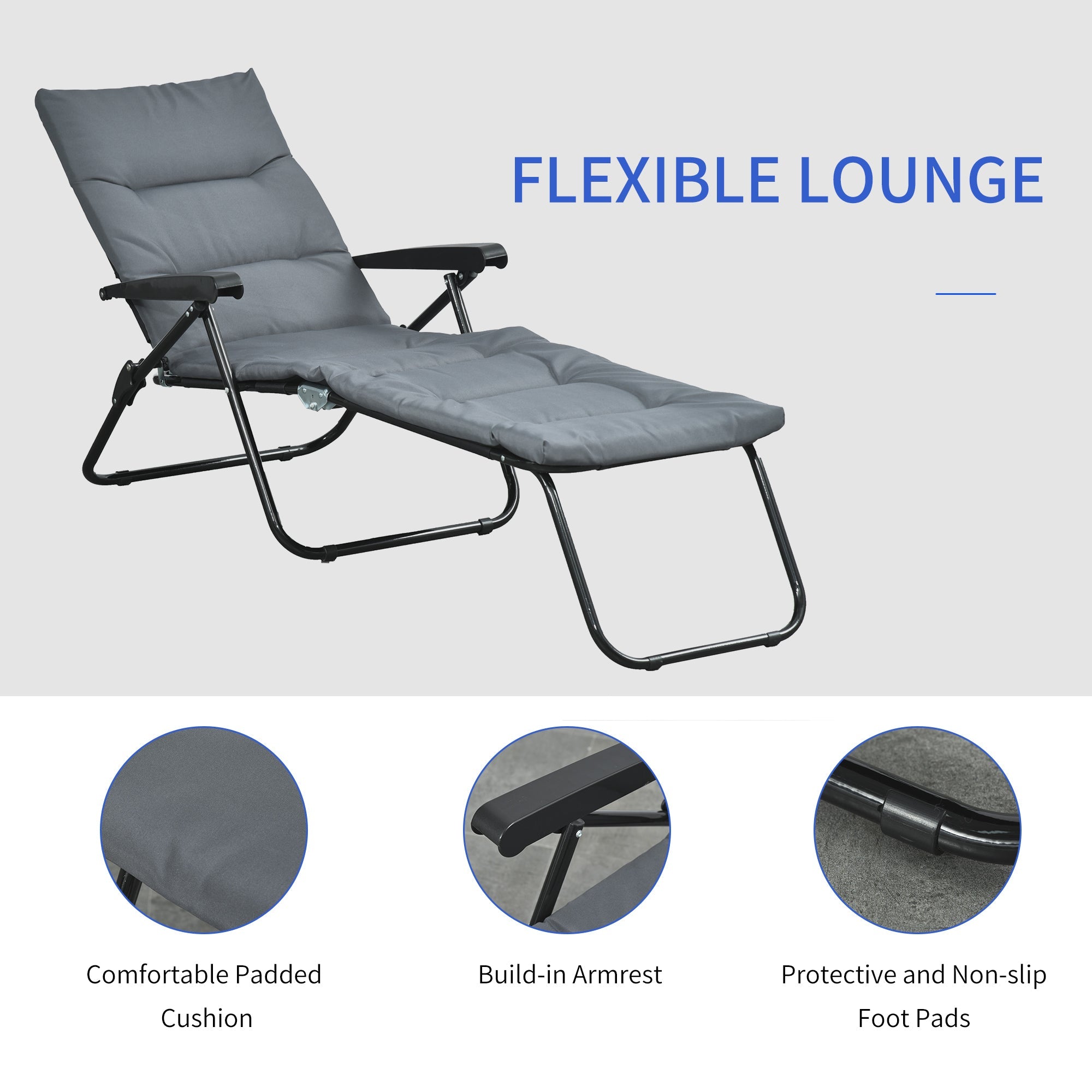 Outsunny Reclining Sun Lounger: Foldable Patio Chair with 6-Position Adjustable Back, Gray Finish for Outdoor Comfort