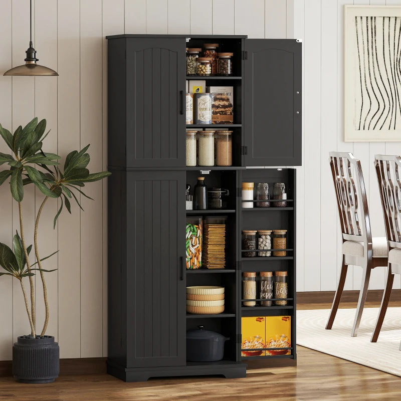 Tall Pantry Cabinet, 64" Storage Cabinet with Adjustable Shelves and 8 Door Spice Racks for Kitchen, Dining Room, Black