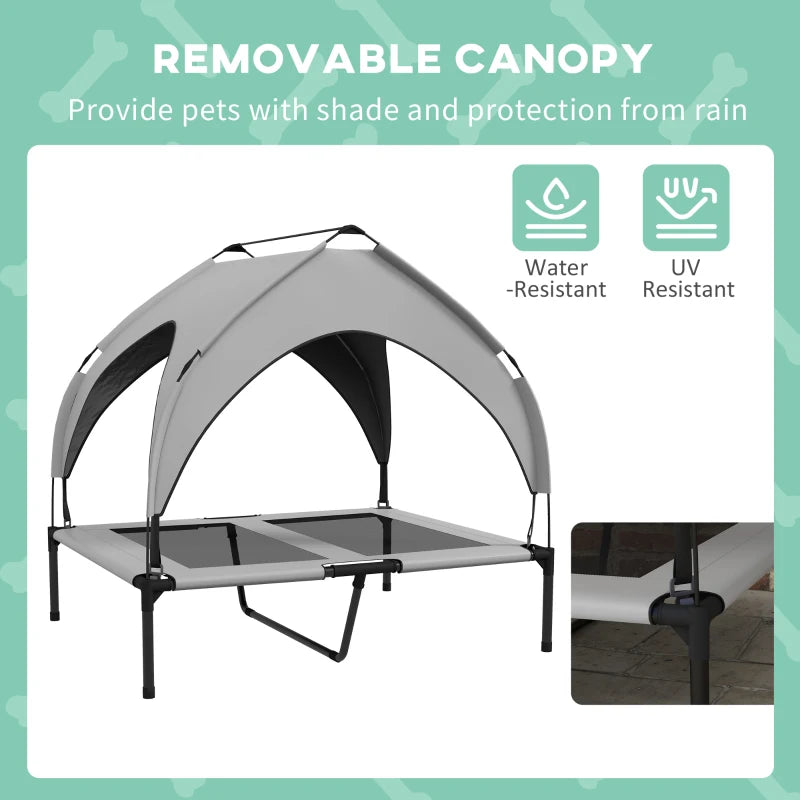 Raised Dog Bed Cooling Dog Cot w/ Canopy Washable Breathable Mesh, for Medium and Large Dogs, Light Grey